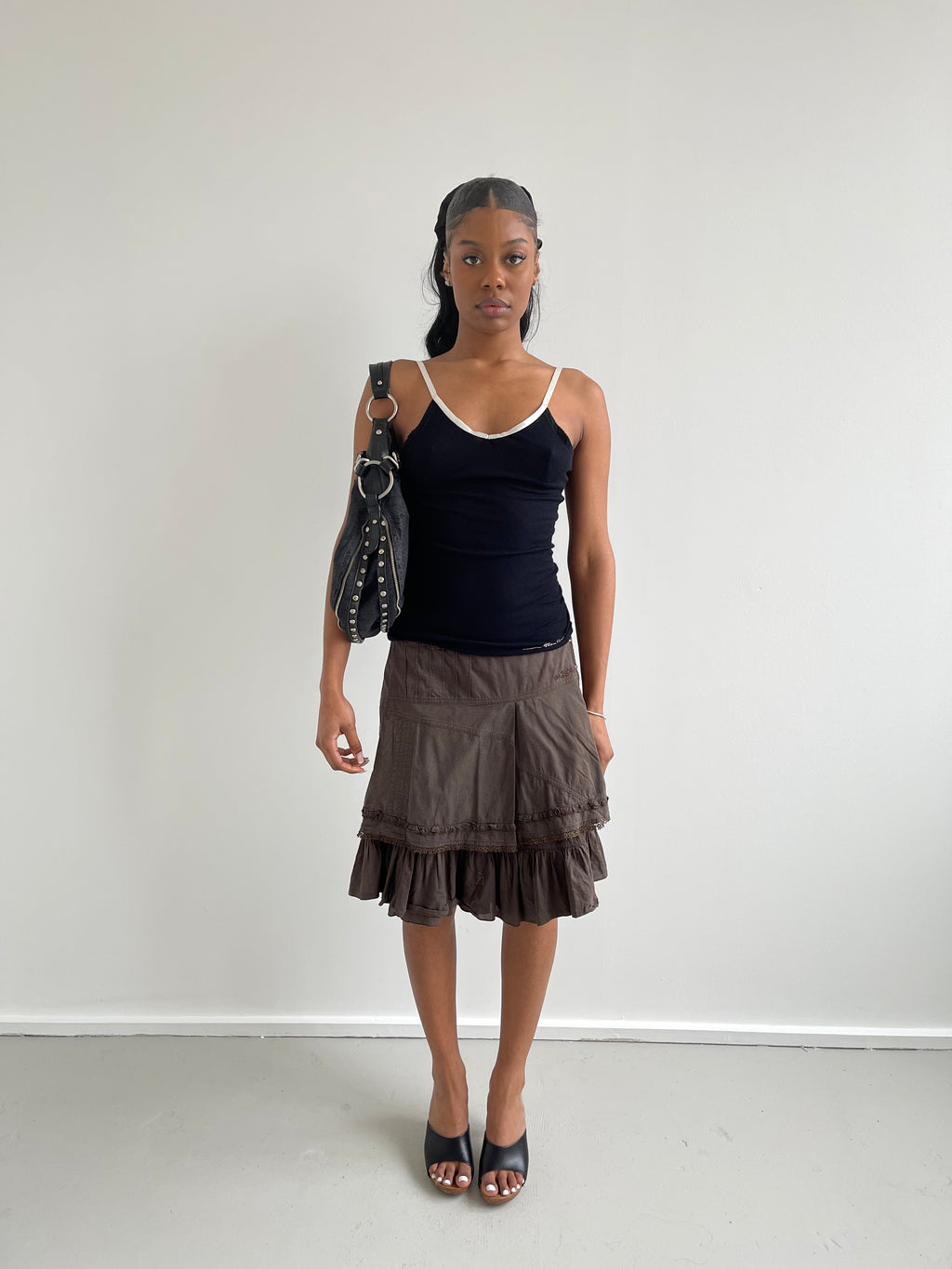 Miss Sixty black fine knit subtly patterned cami top