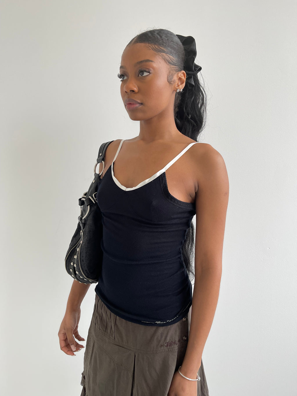 Miss Sixty black fine knit subtly patterned cami top