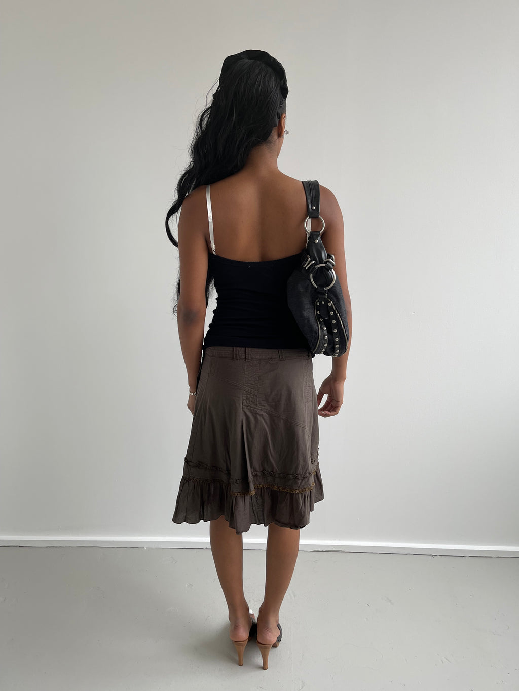 Miss Sixty black fine knit subtly patterned cami top