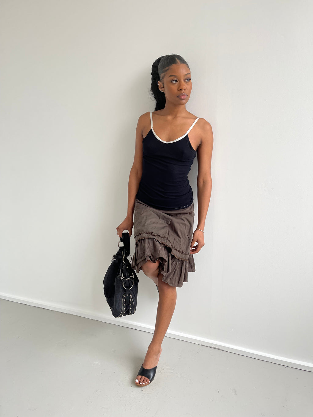 Miss Sixty black fine knit subtly patterned cami top