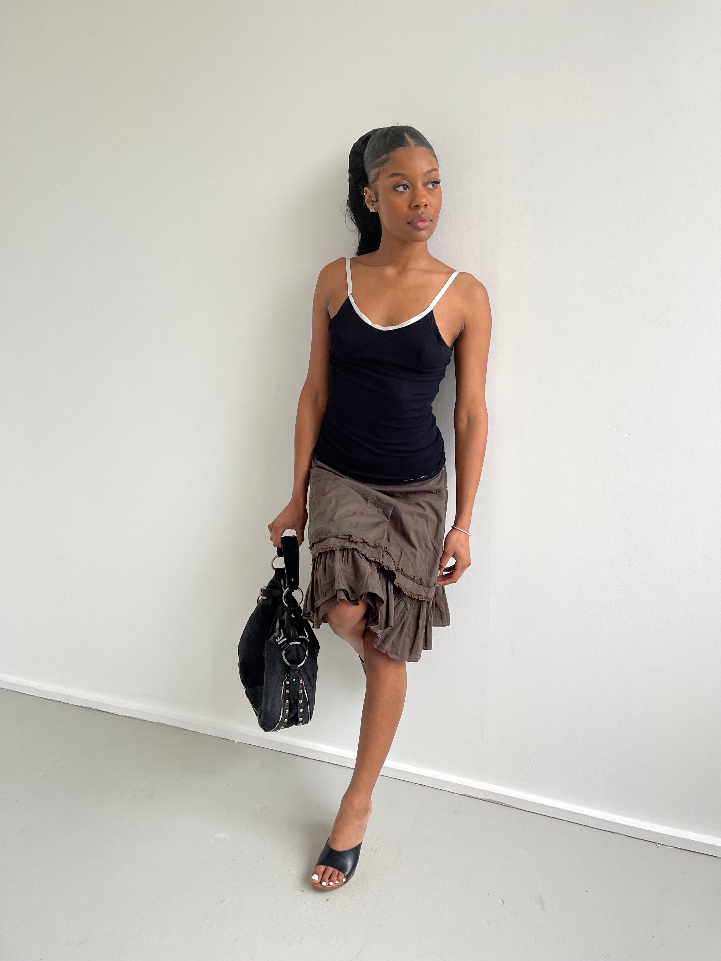 Miss Sixty black fine knit subtly patterned cami top
