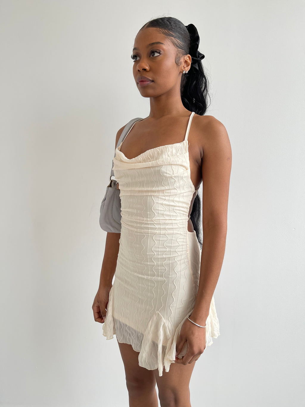 Cream embroidered backless mini dress