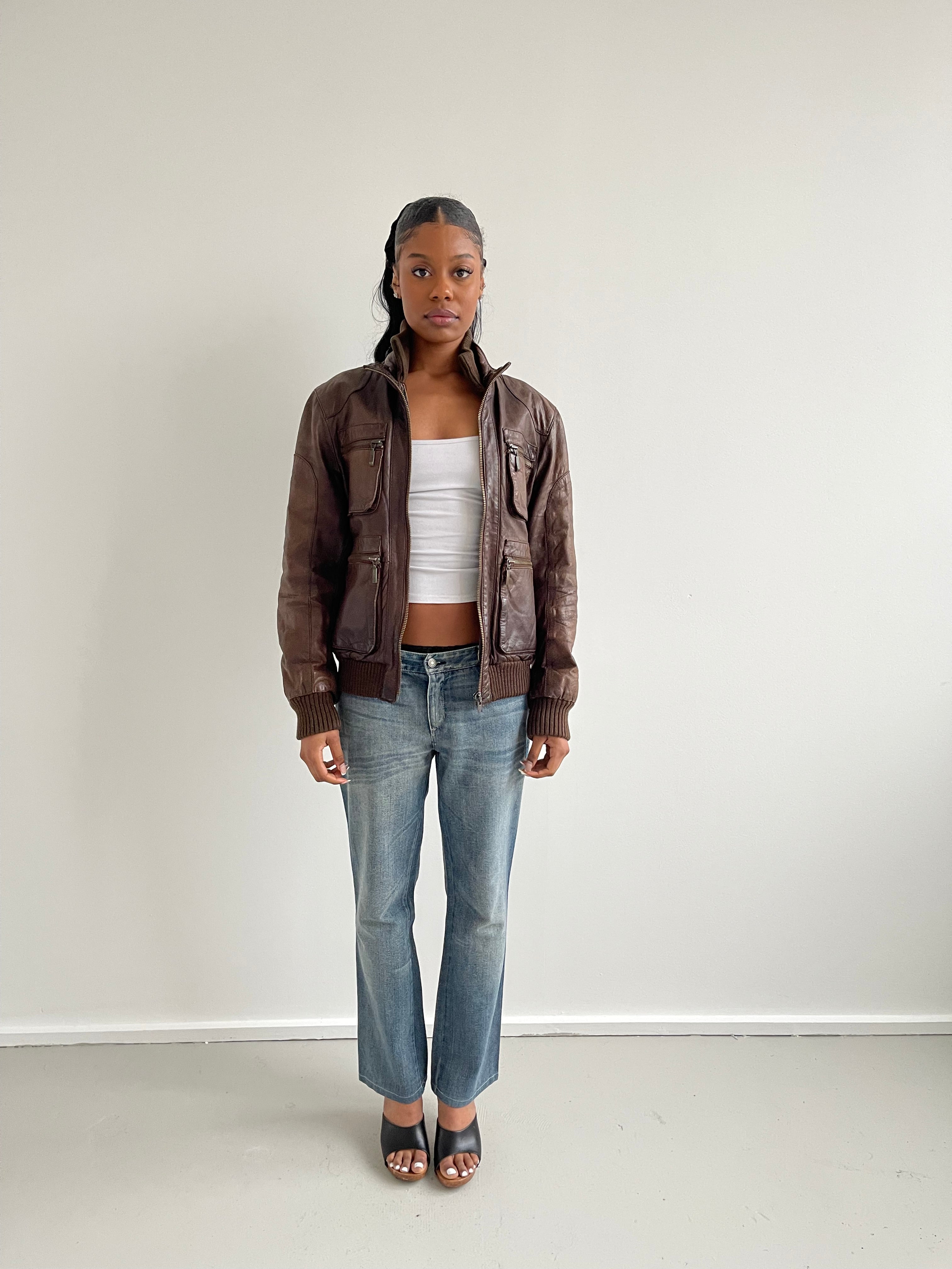 Vera Pelle vintage brown leather bomber jacket