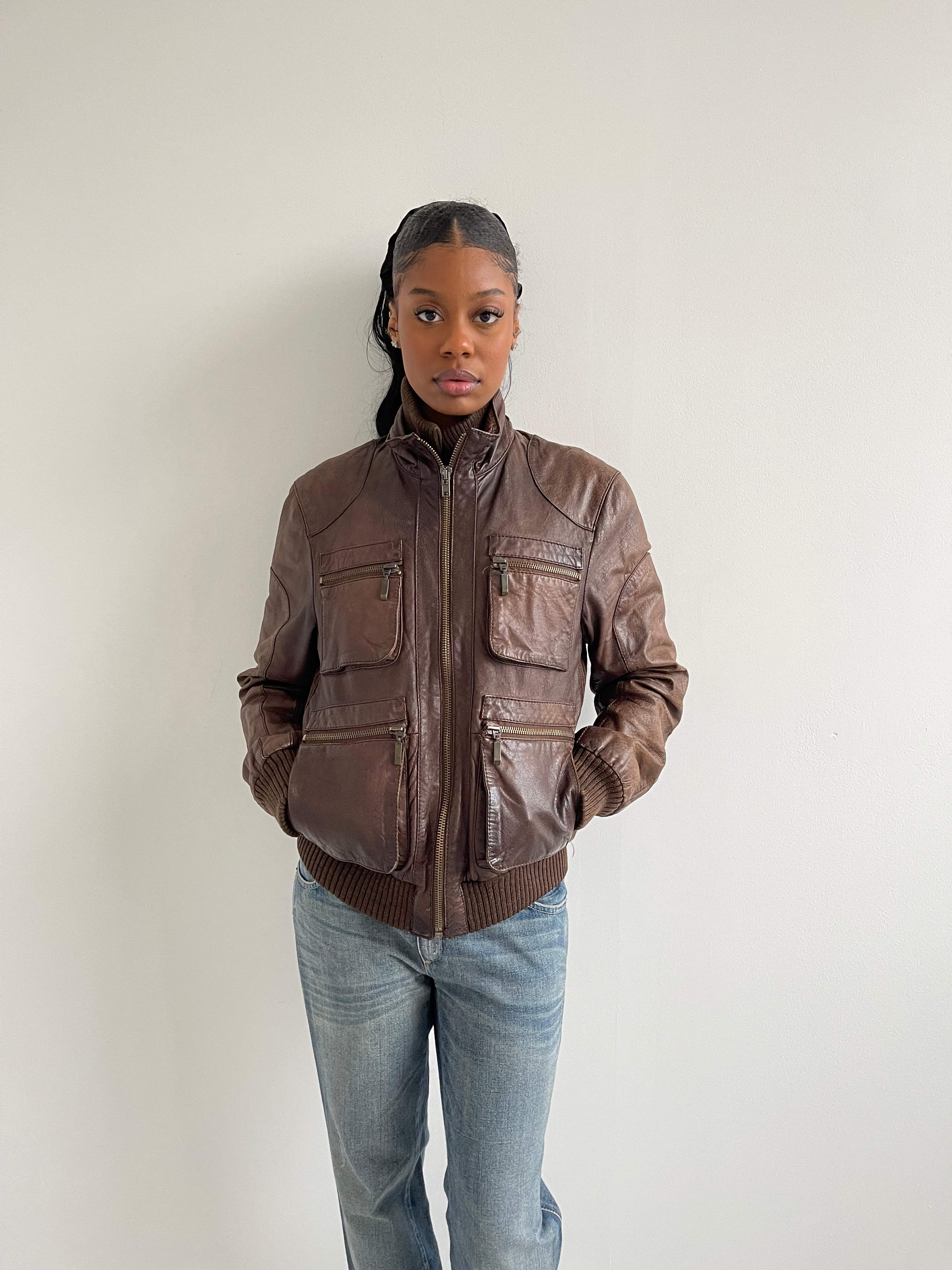 Vera Pelle vintage brown leather bomber jacket