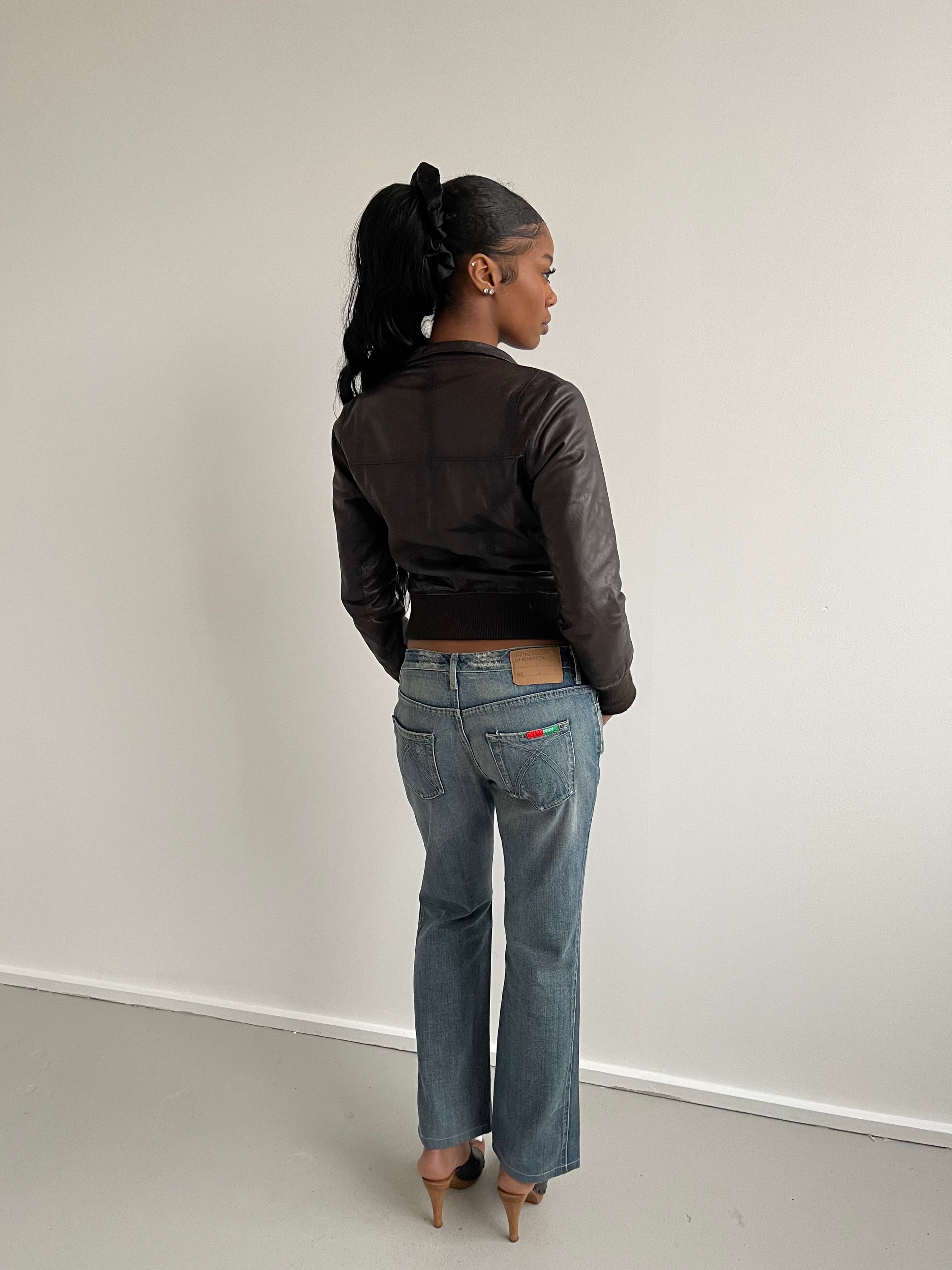 Vintage brown leather bomber jacket