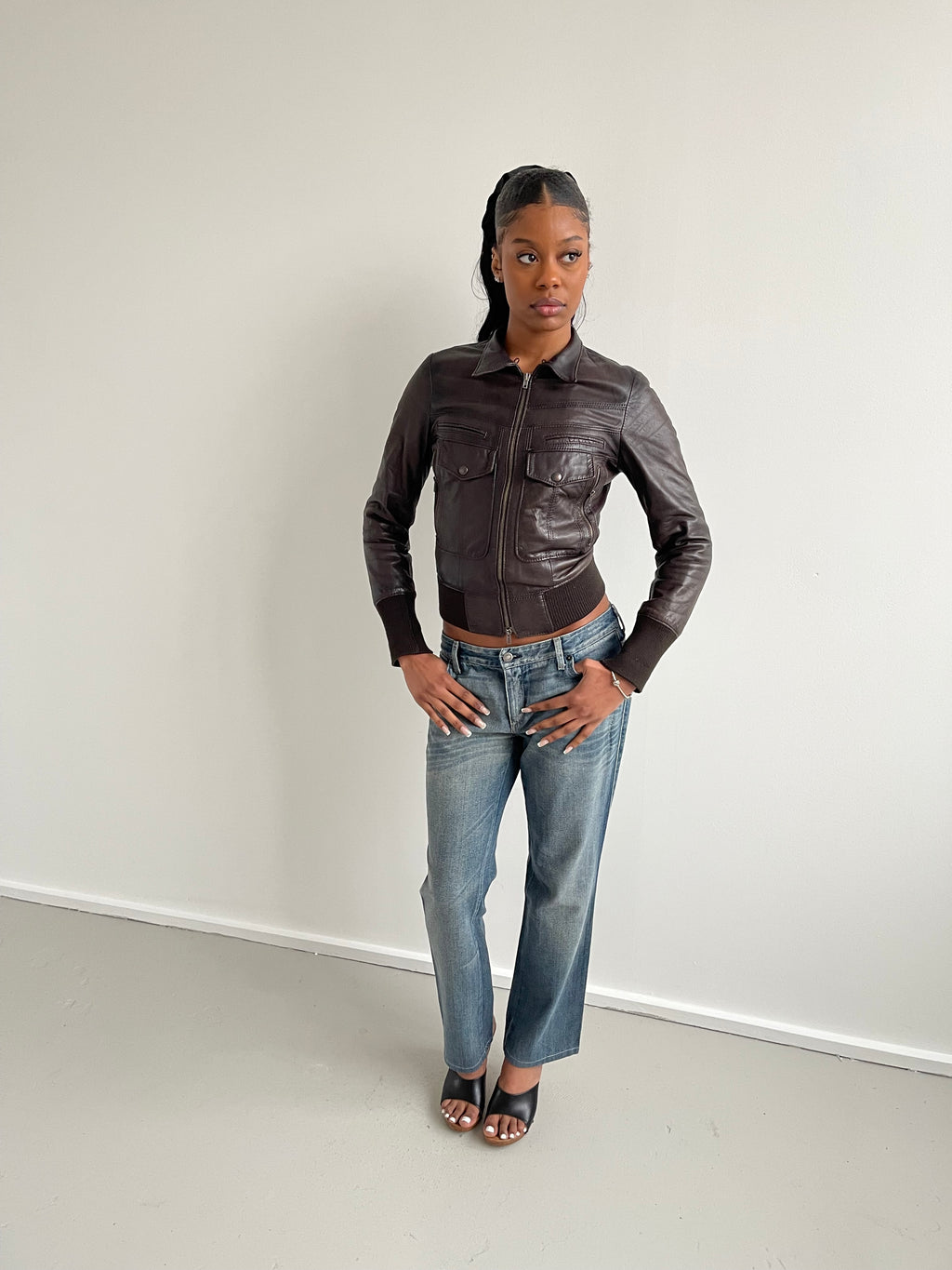 Vintage brown leather bomber jacket