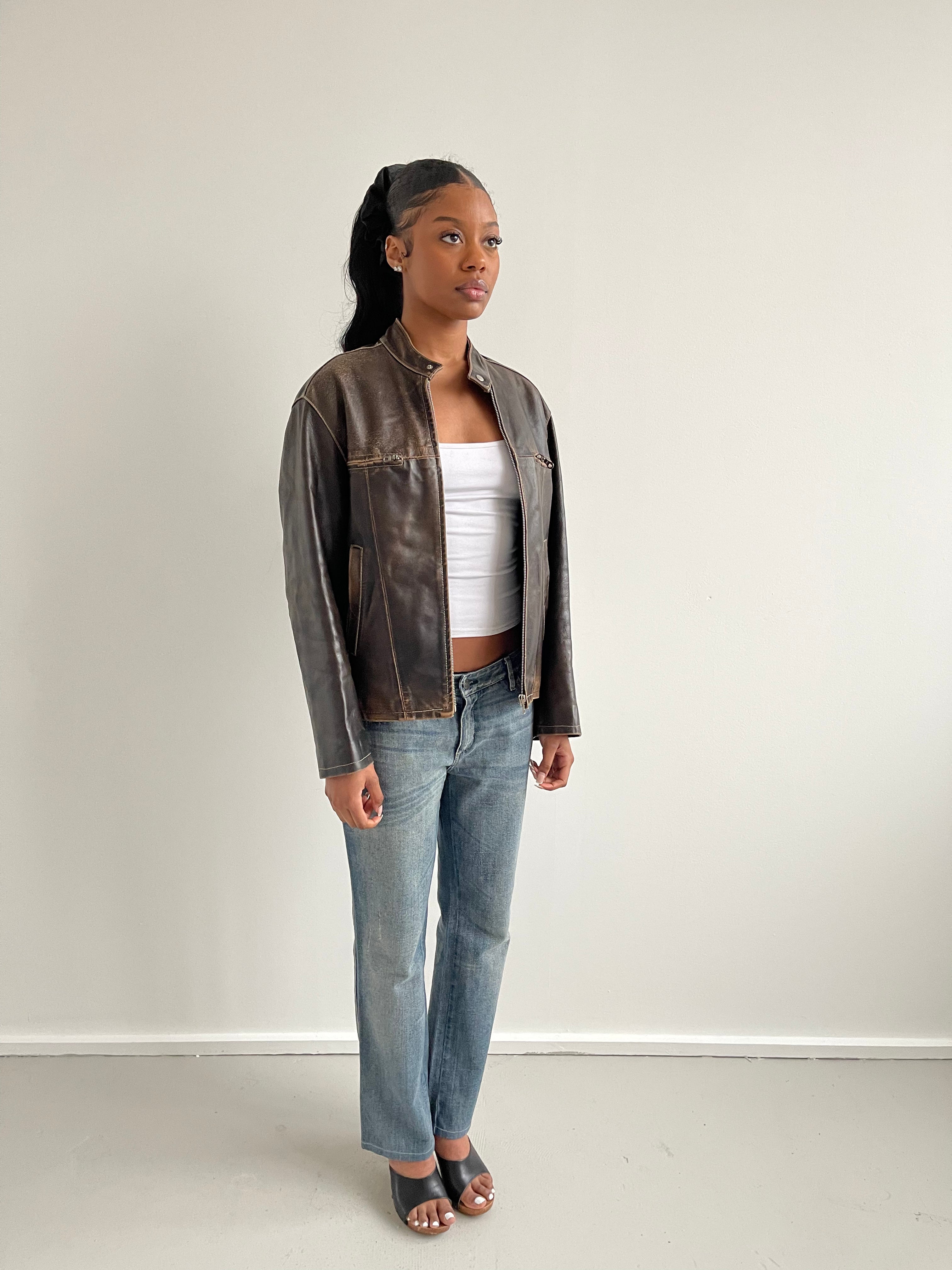Vintage brown distressed leather jacket