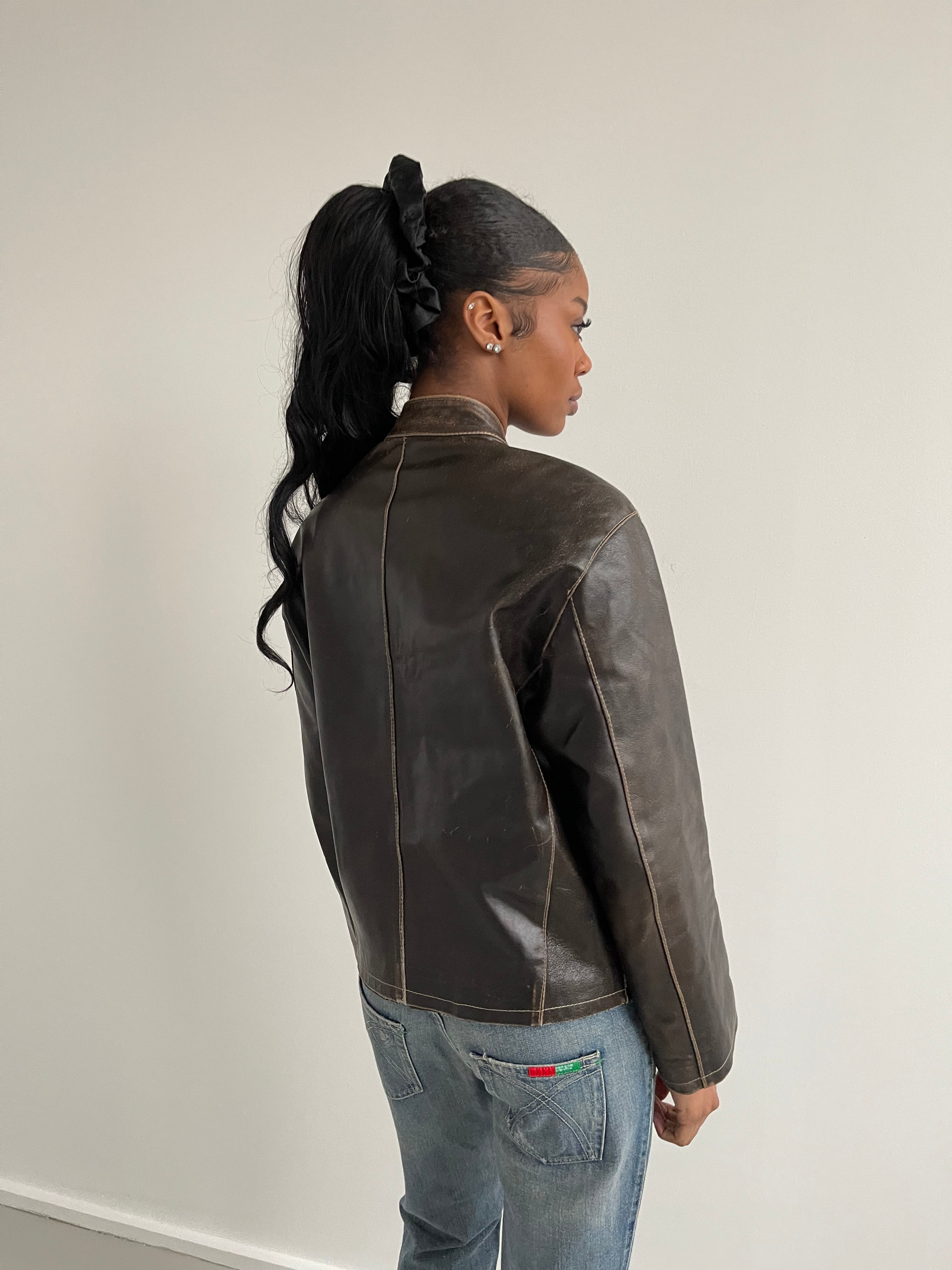 Vintage brown distressed leather jacket