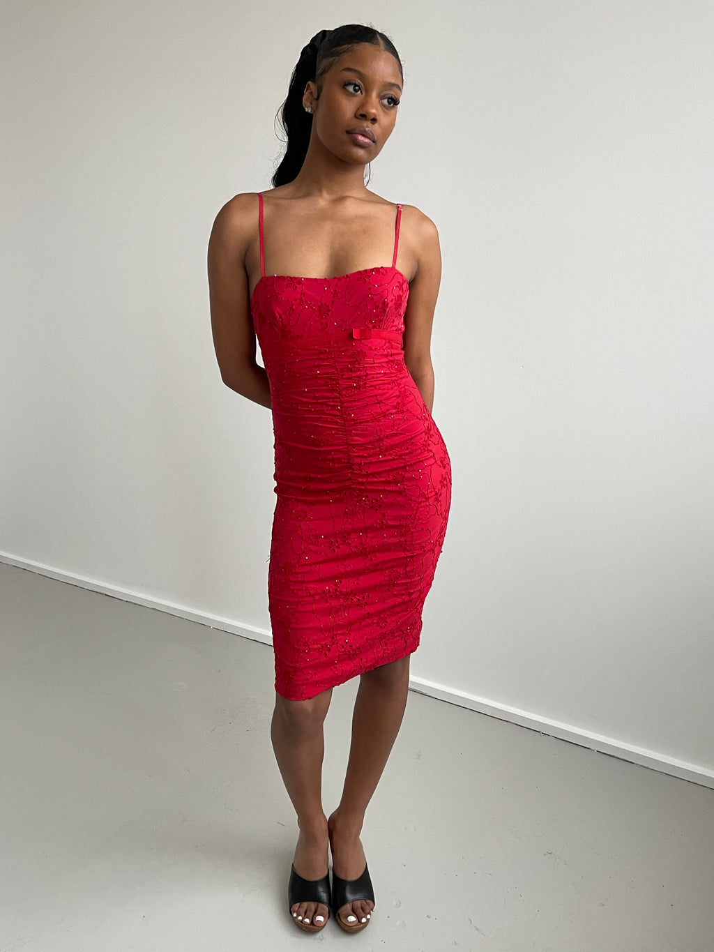 Flavio Castellani red broderie anglaise midi dress