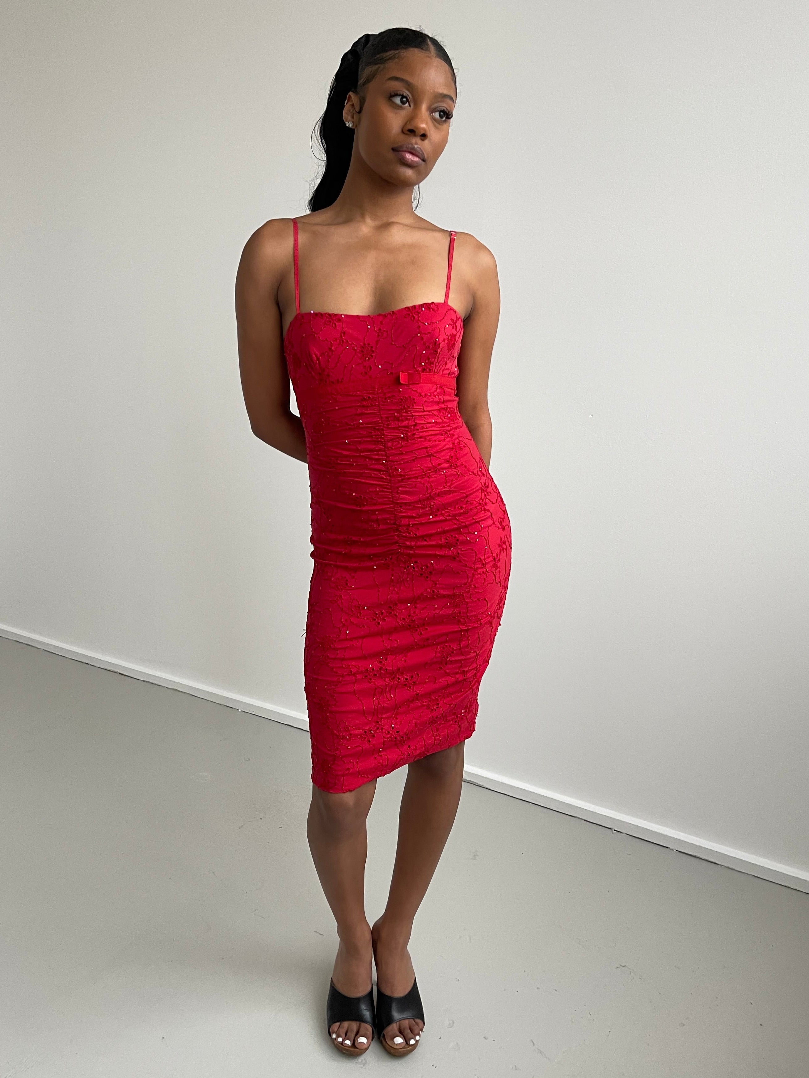 Flavio Castellani red broderie anglaise midi dress