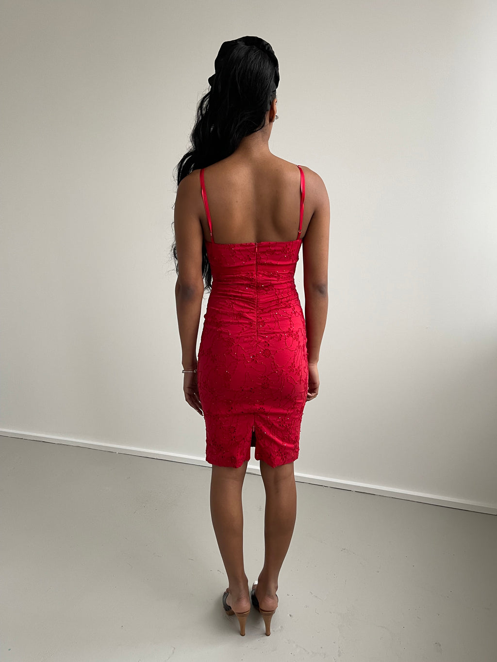 Flavio Castellani red broderie anglaise midi dress