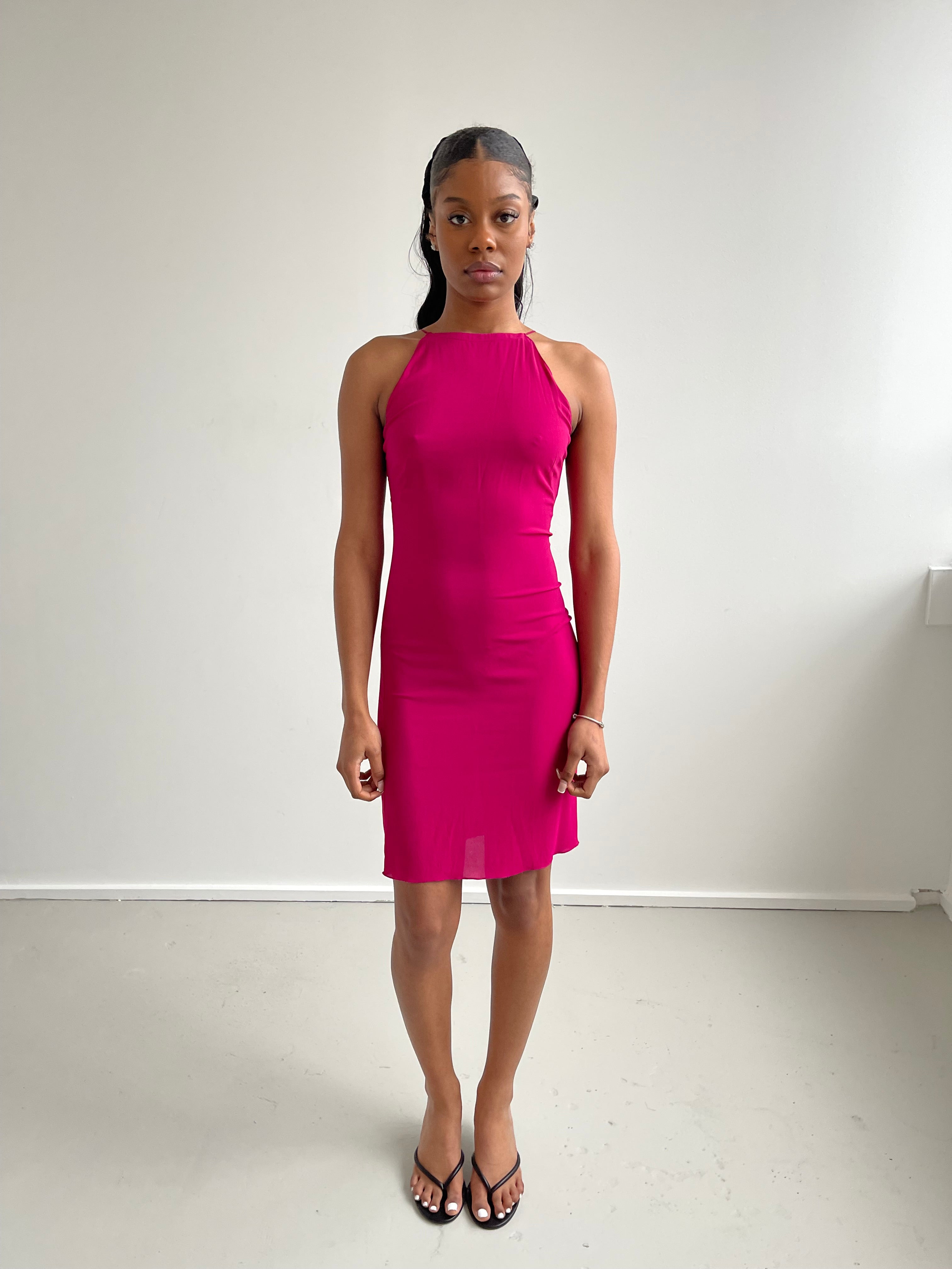 Pink rayon silky midi dress