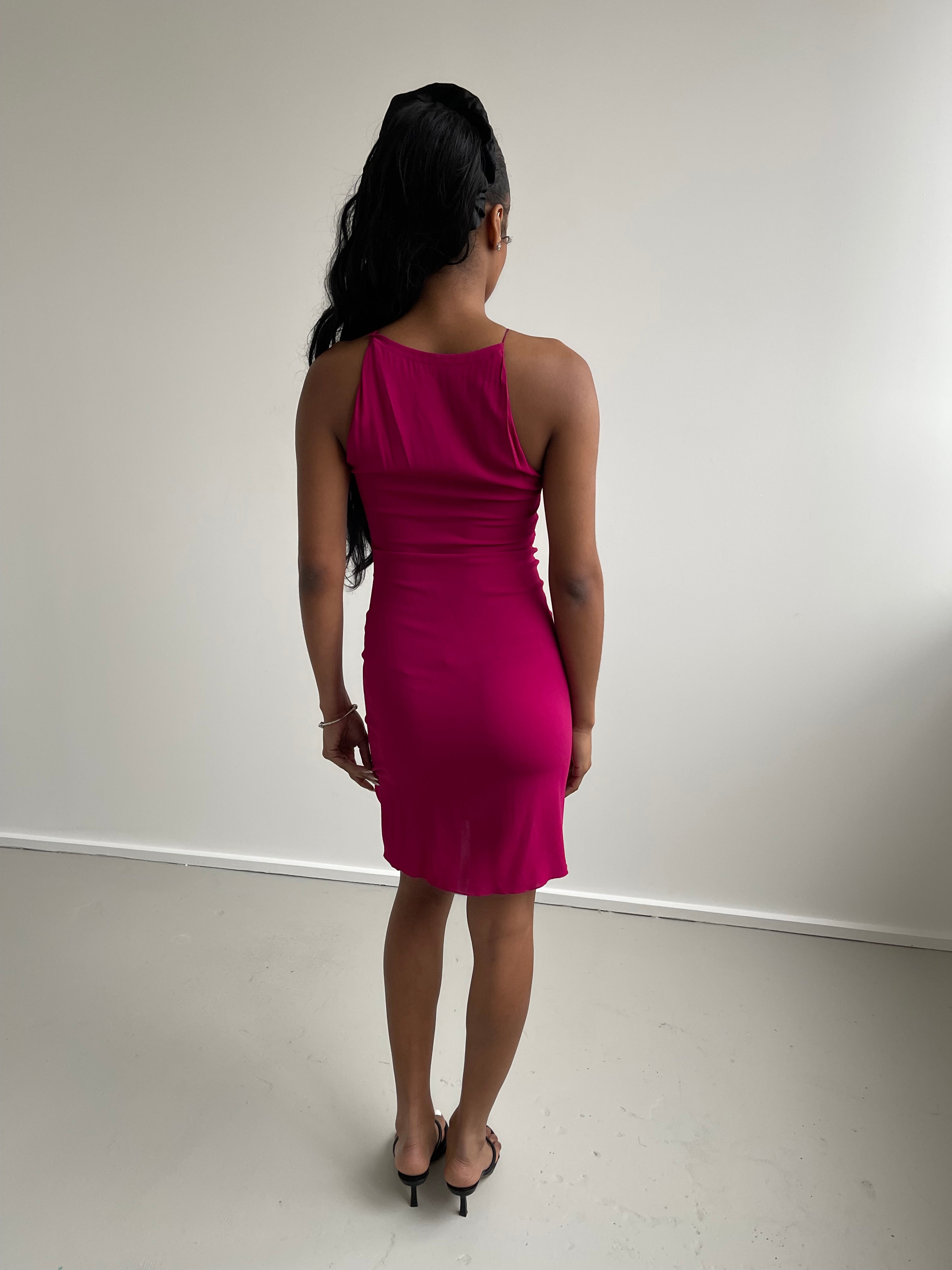 Pink rayon silky midi dress