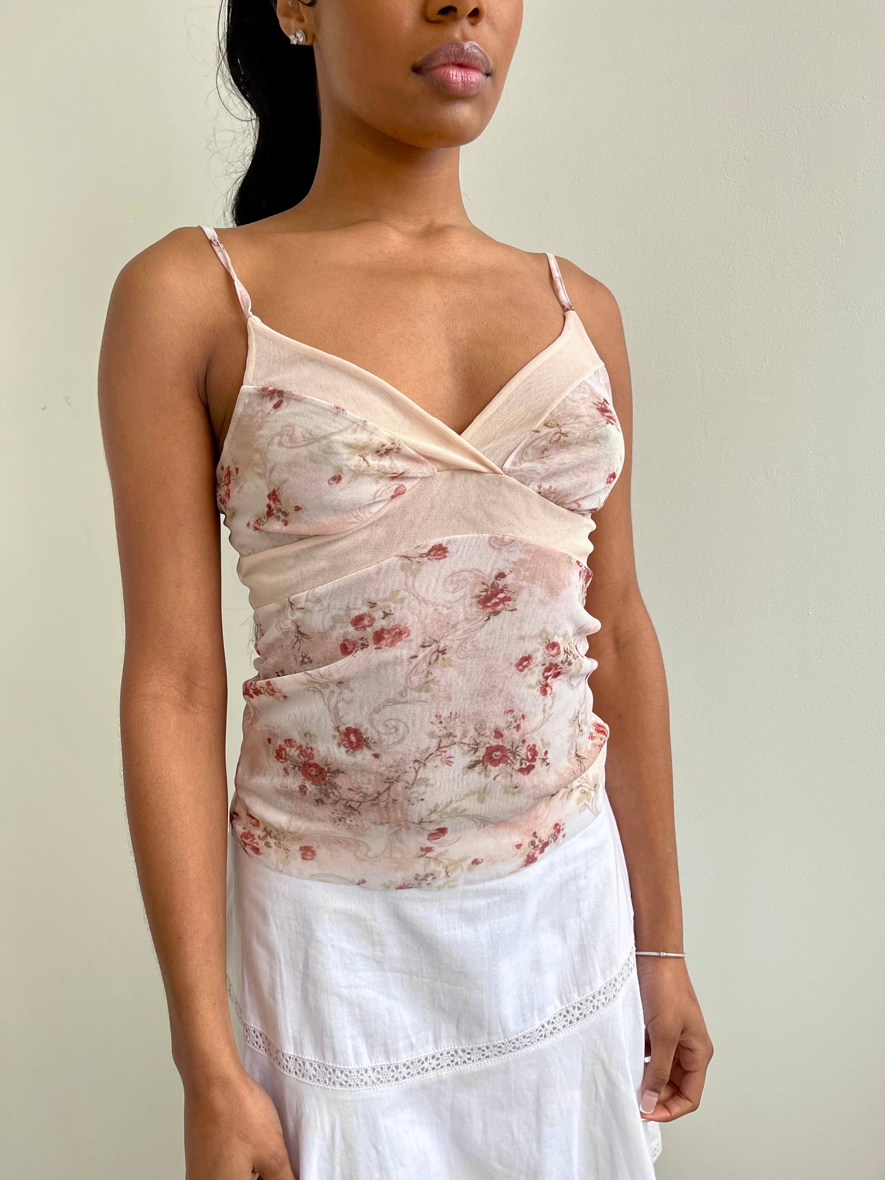 Lovable pink mesh floral cami top
