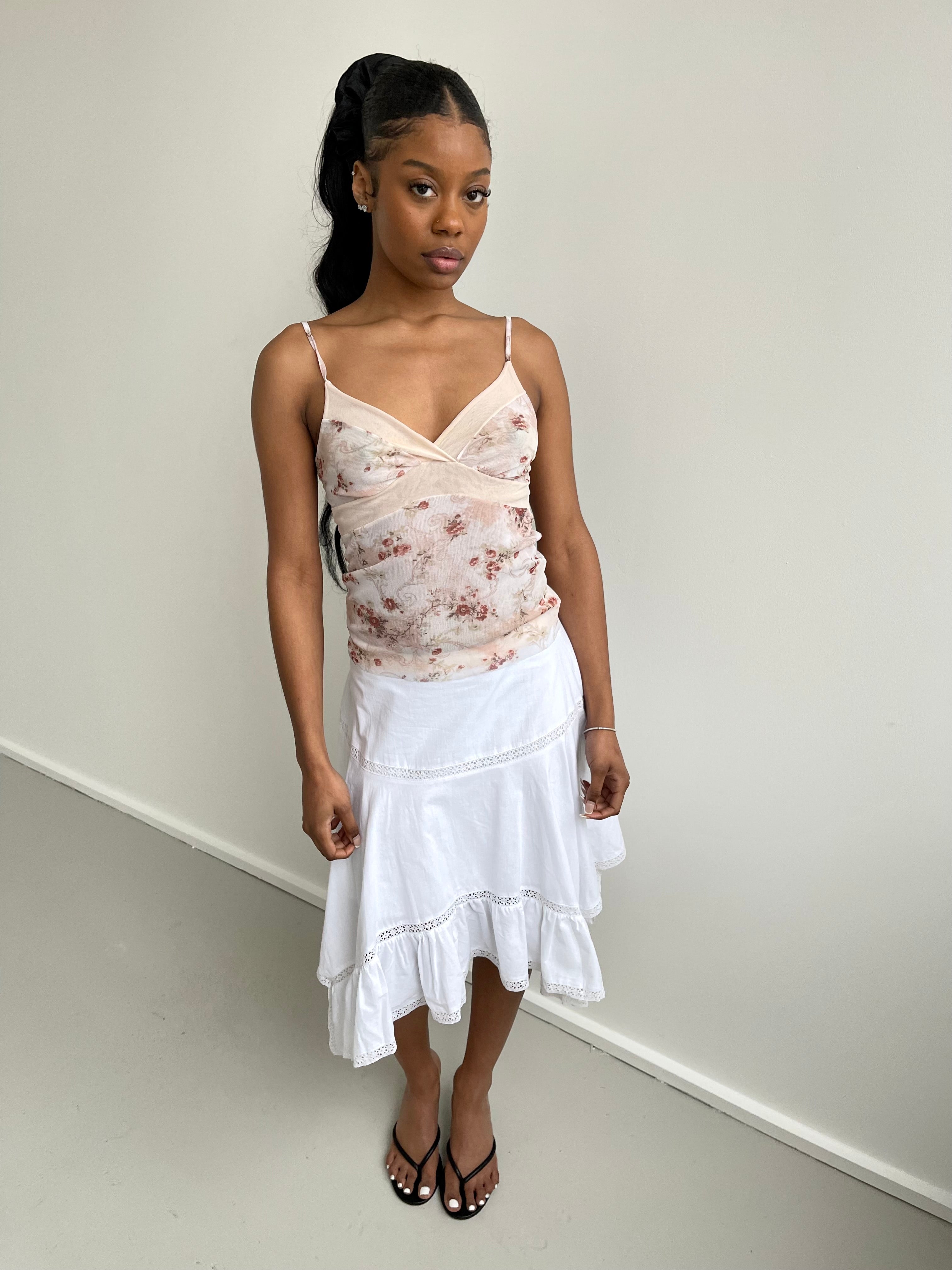 Lovable pink mesh floral cami top