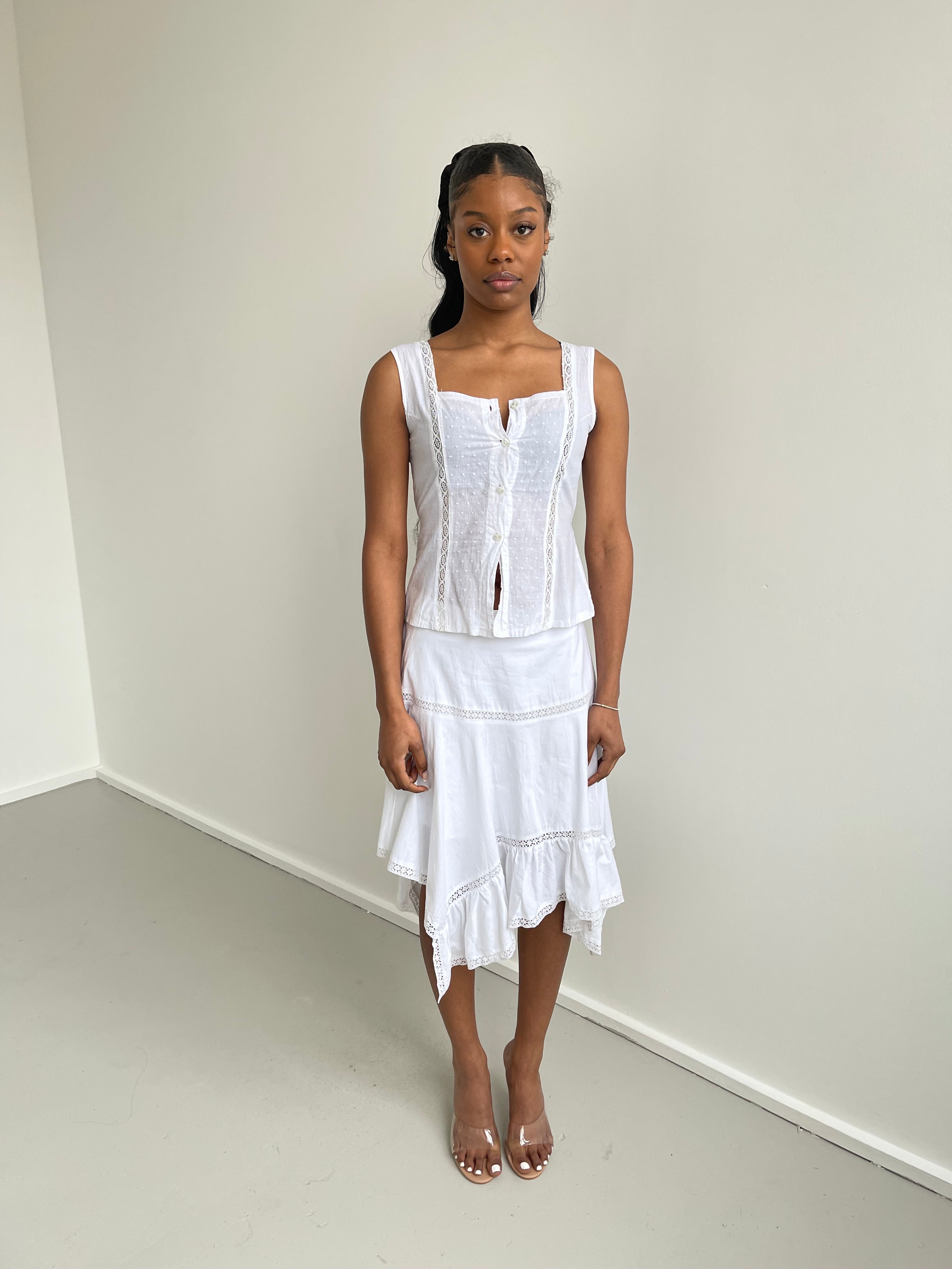 Vintage white cotton and lace sleeveless blouse