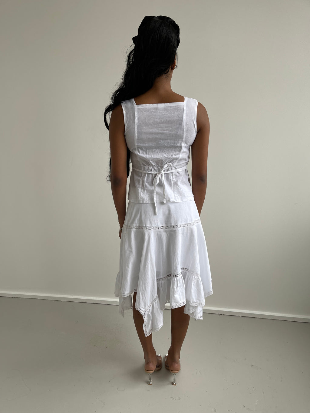 Vintage white cotton and lace sleeveless blouse