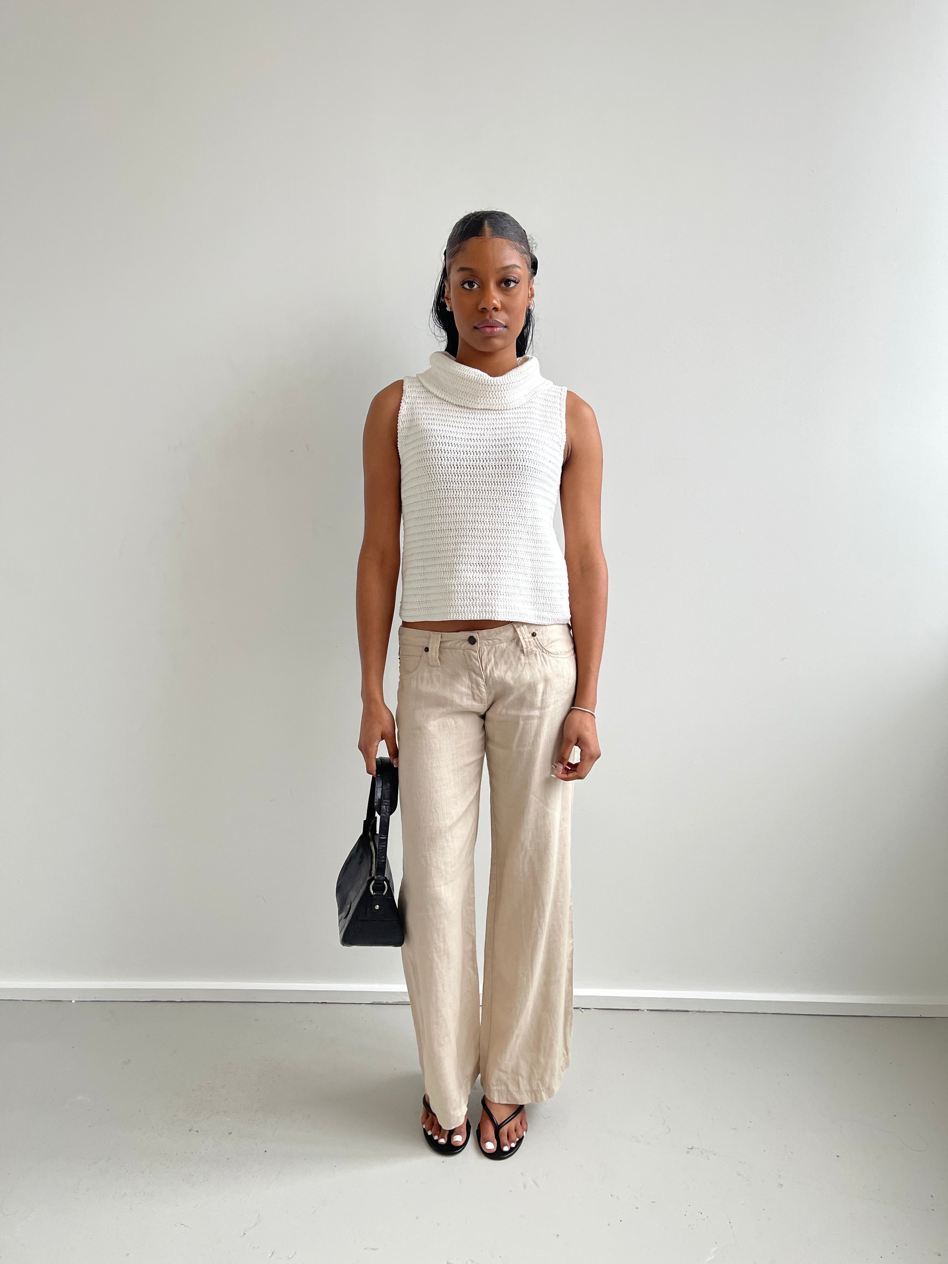 Vintage white knit high neck tank top vest