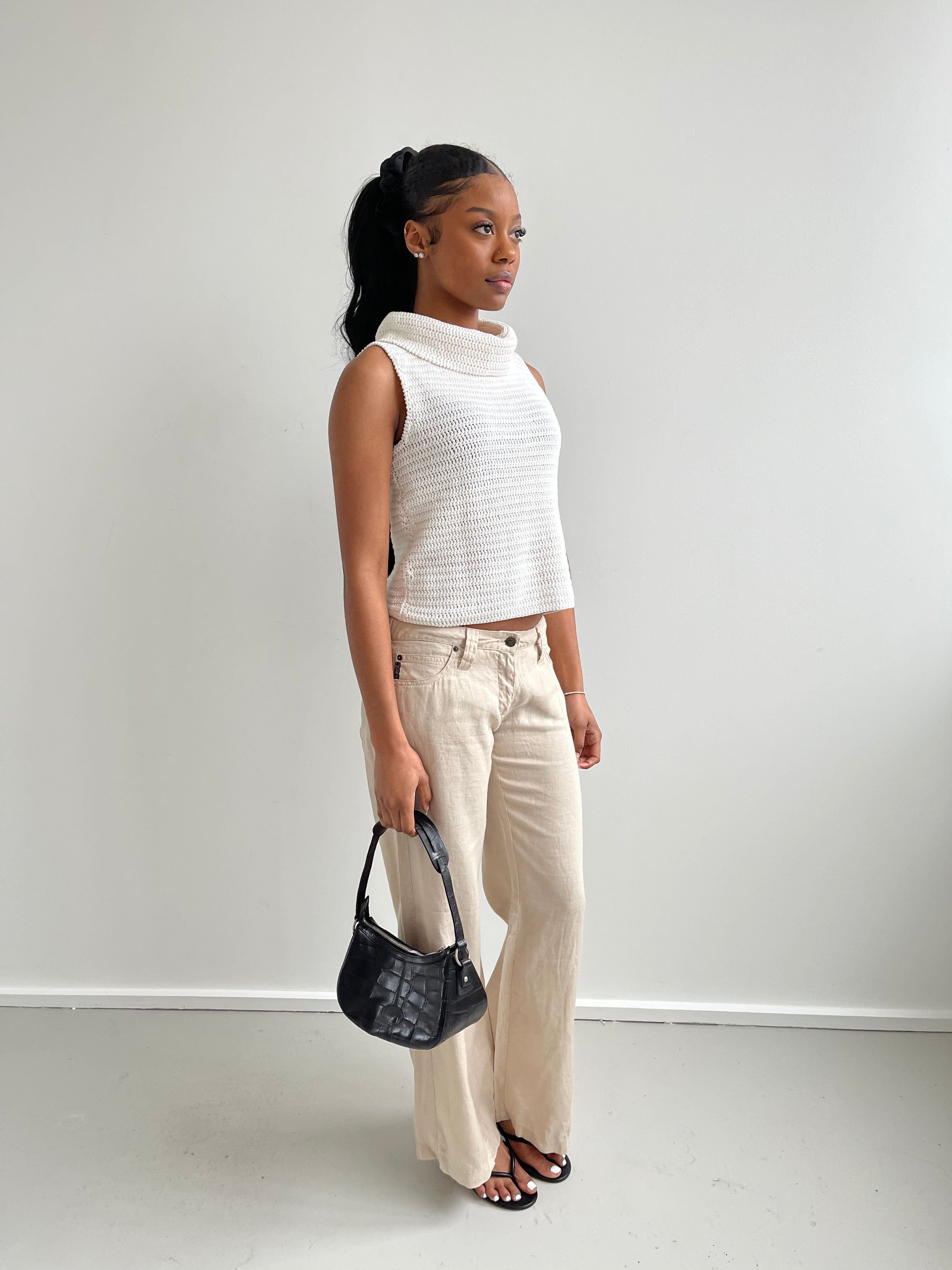 Vintage white knit high neck tank top vest