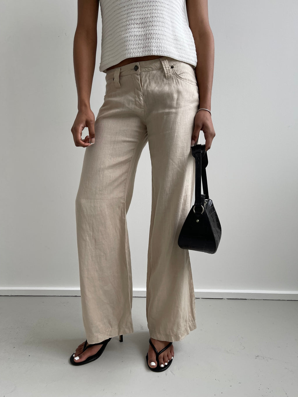 Armani Jeans beige linen straight leg trousers