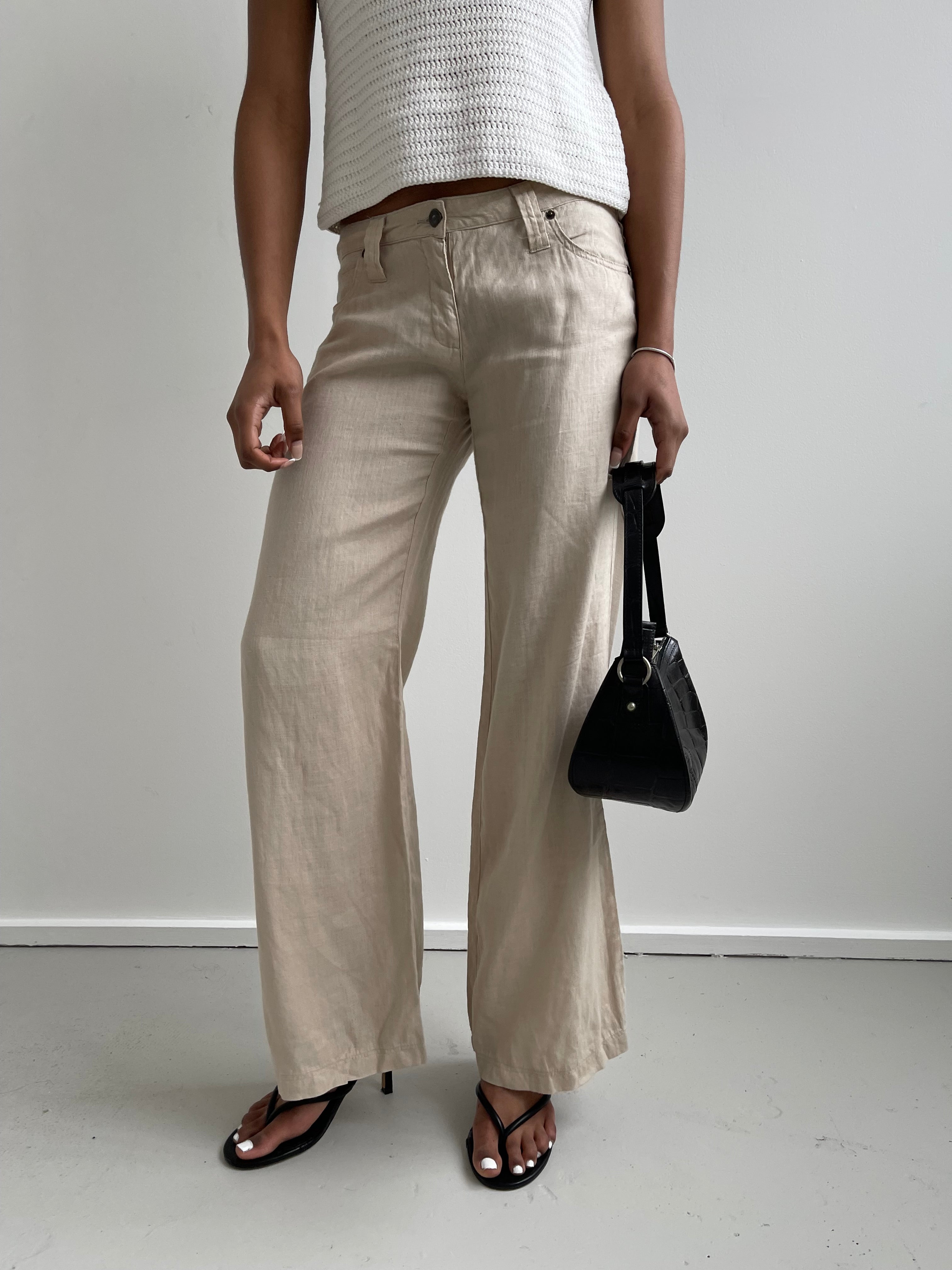 Armani Jeans beige linen straight leg trousers