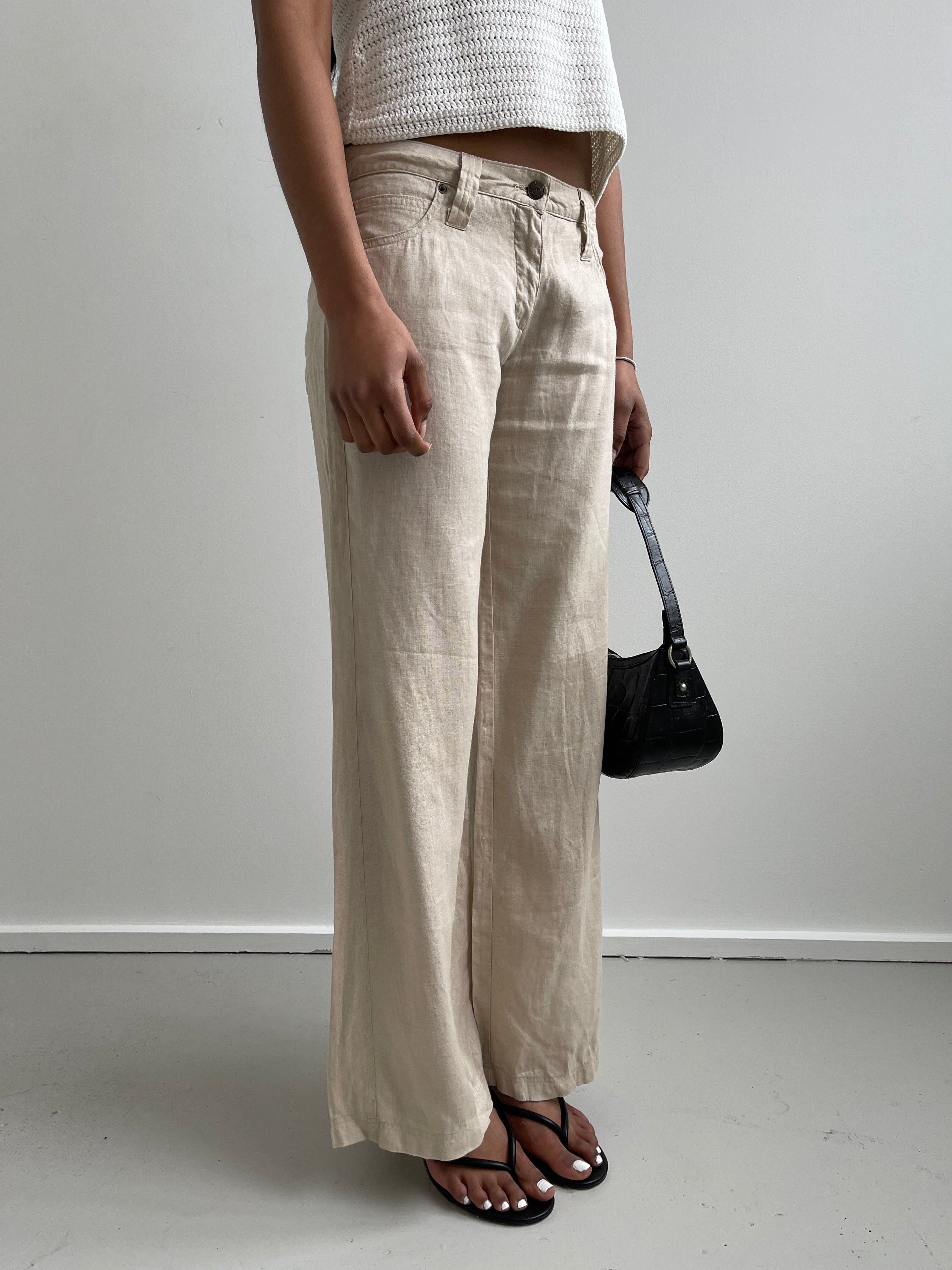 Armani Jeans beige linen straight leg trousers