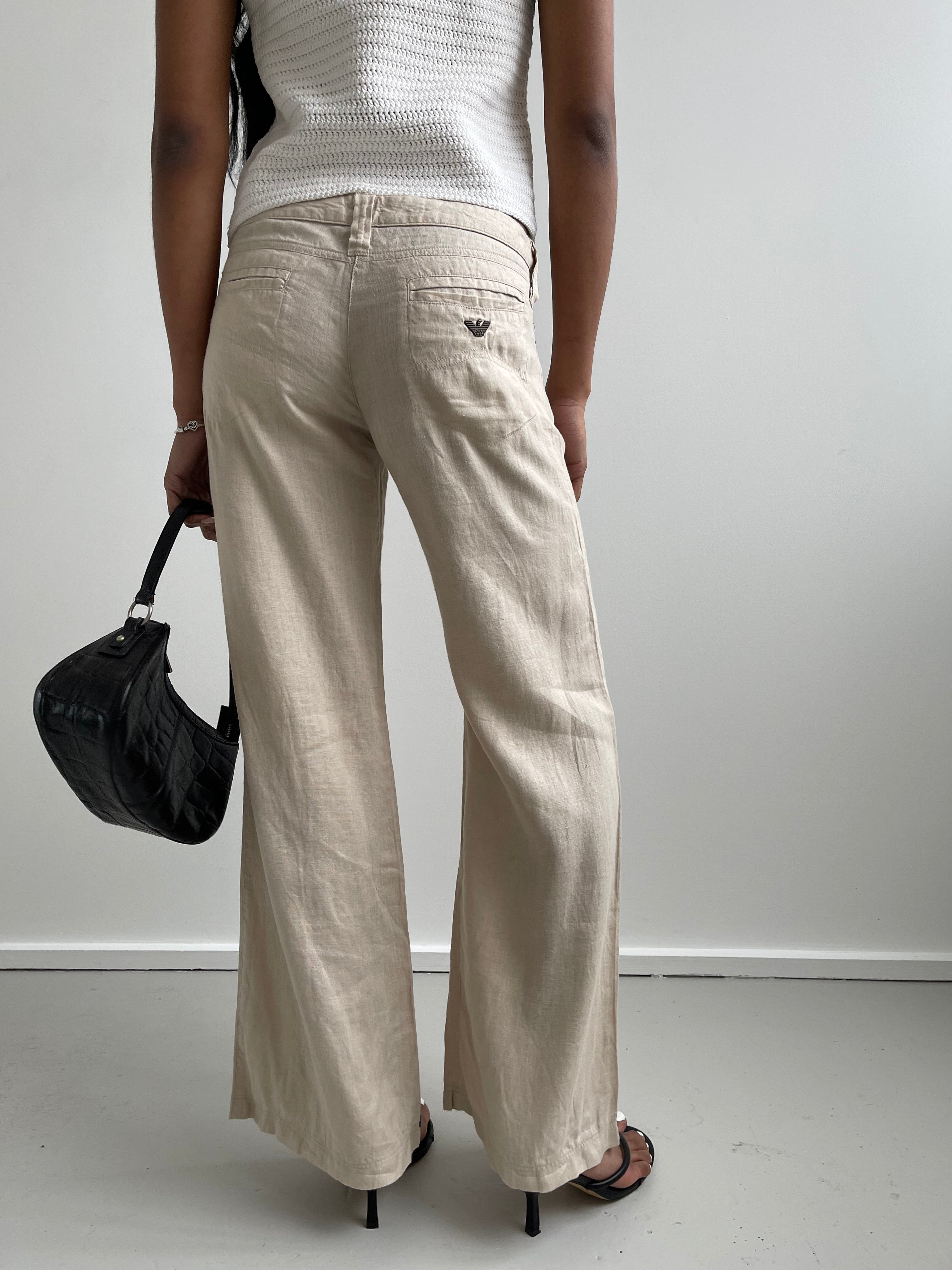 Armani Jeans beige linen straight leg trousers