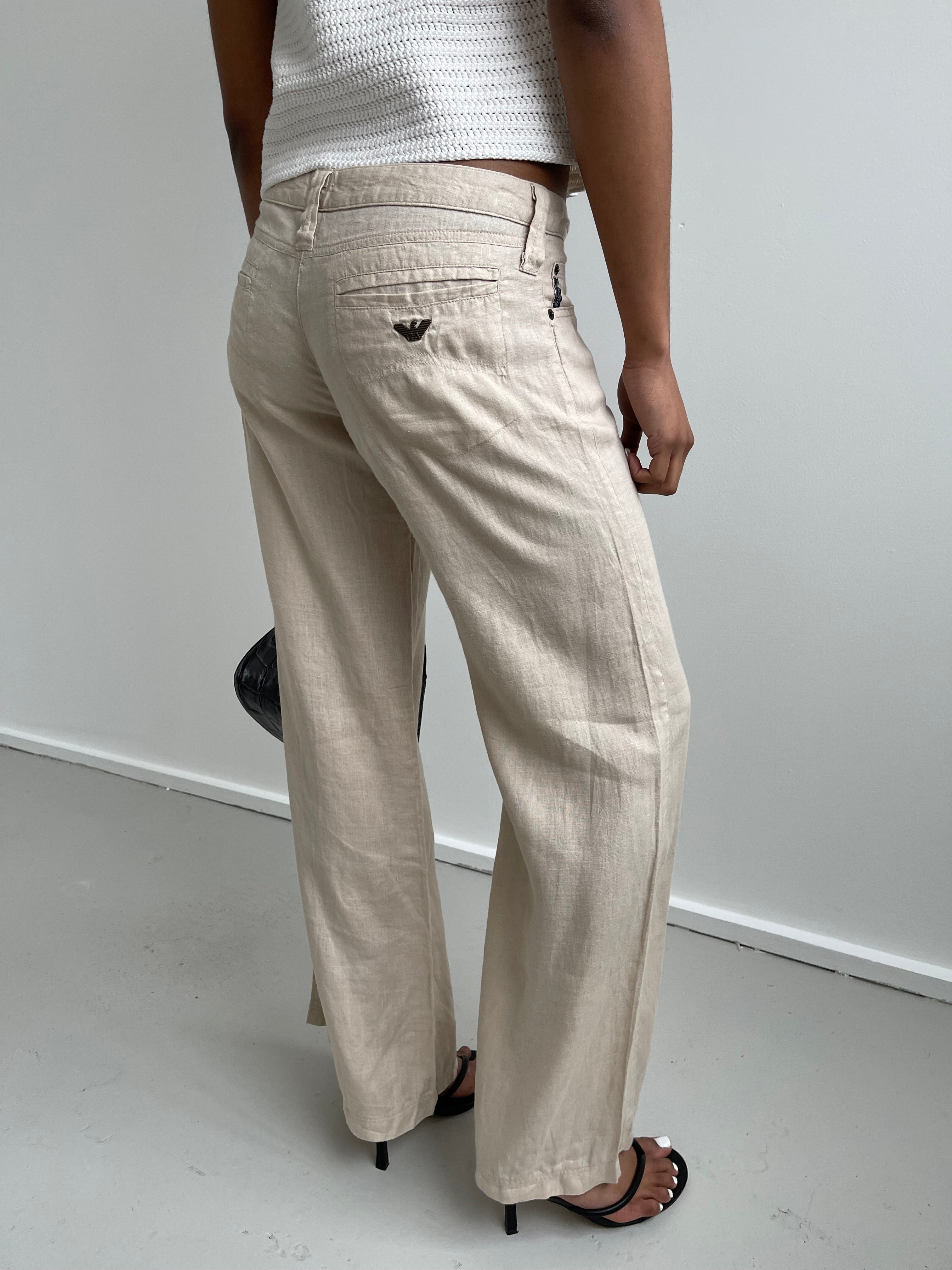 Armani Jeans beige linen straight leg trousers