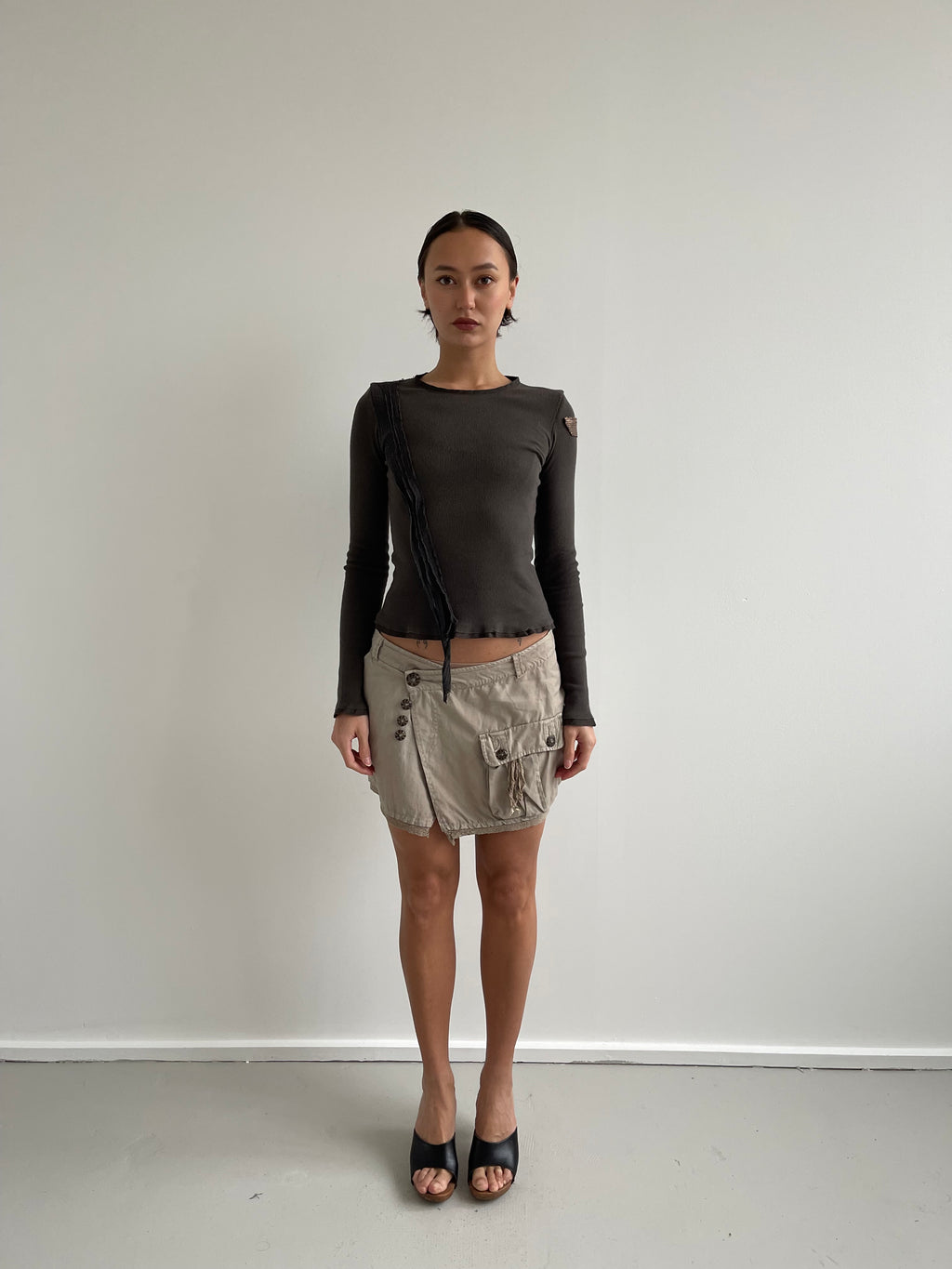 DEPT vintage tan mini skirt with lace detail