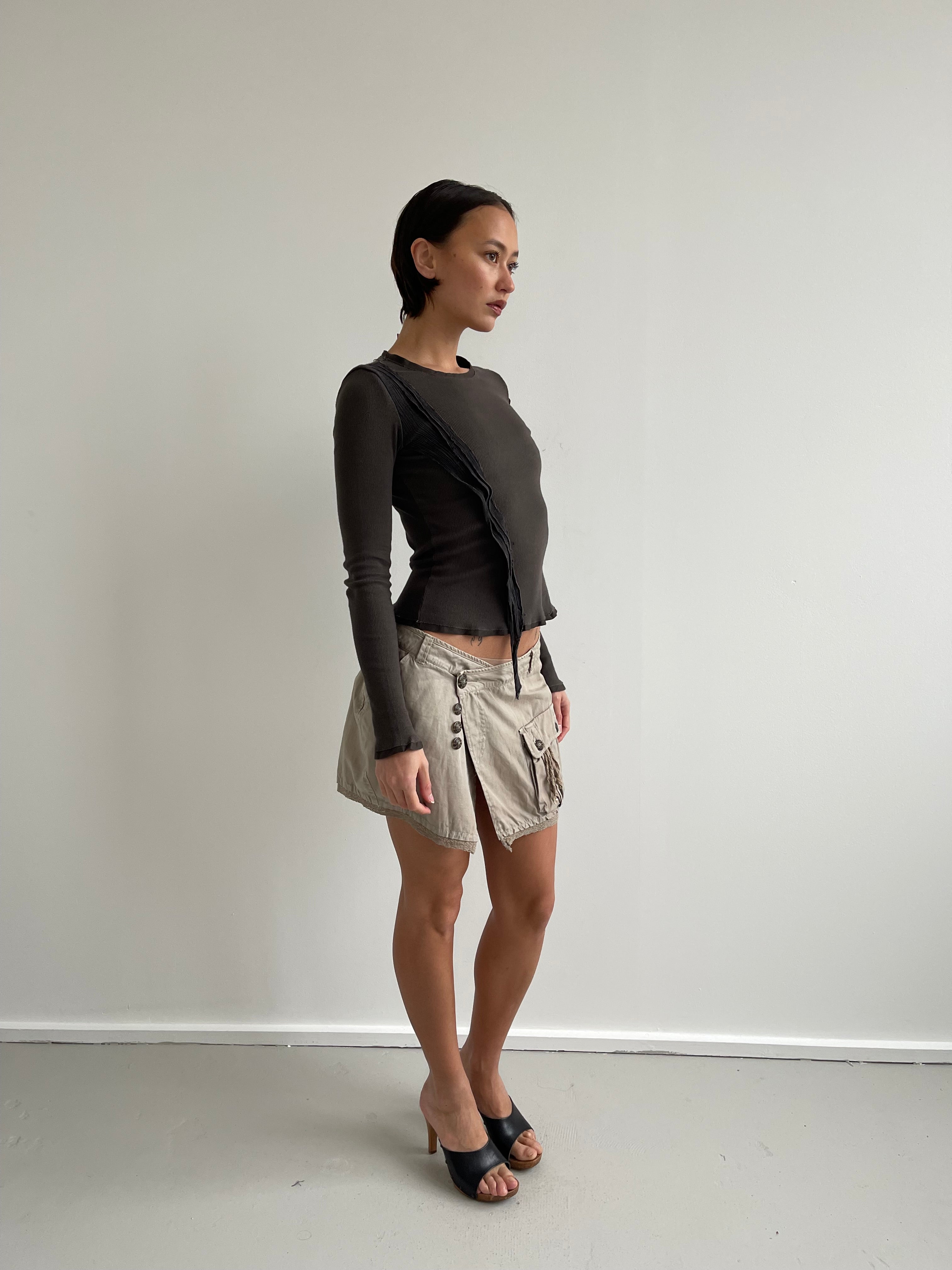 DEPT vintage tan mini skirt with lace detail