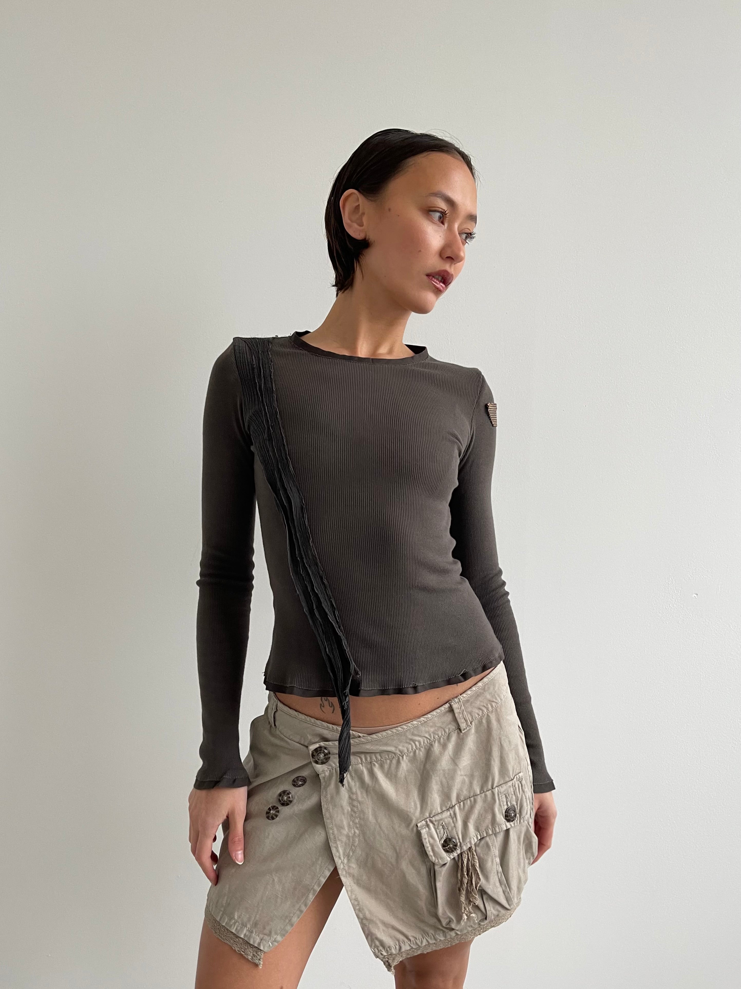 DEPT vintage tan mini skirt with lace detail