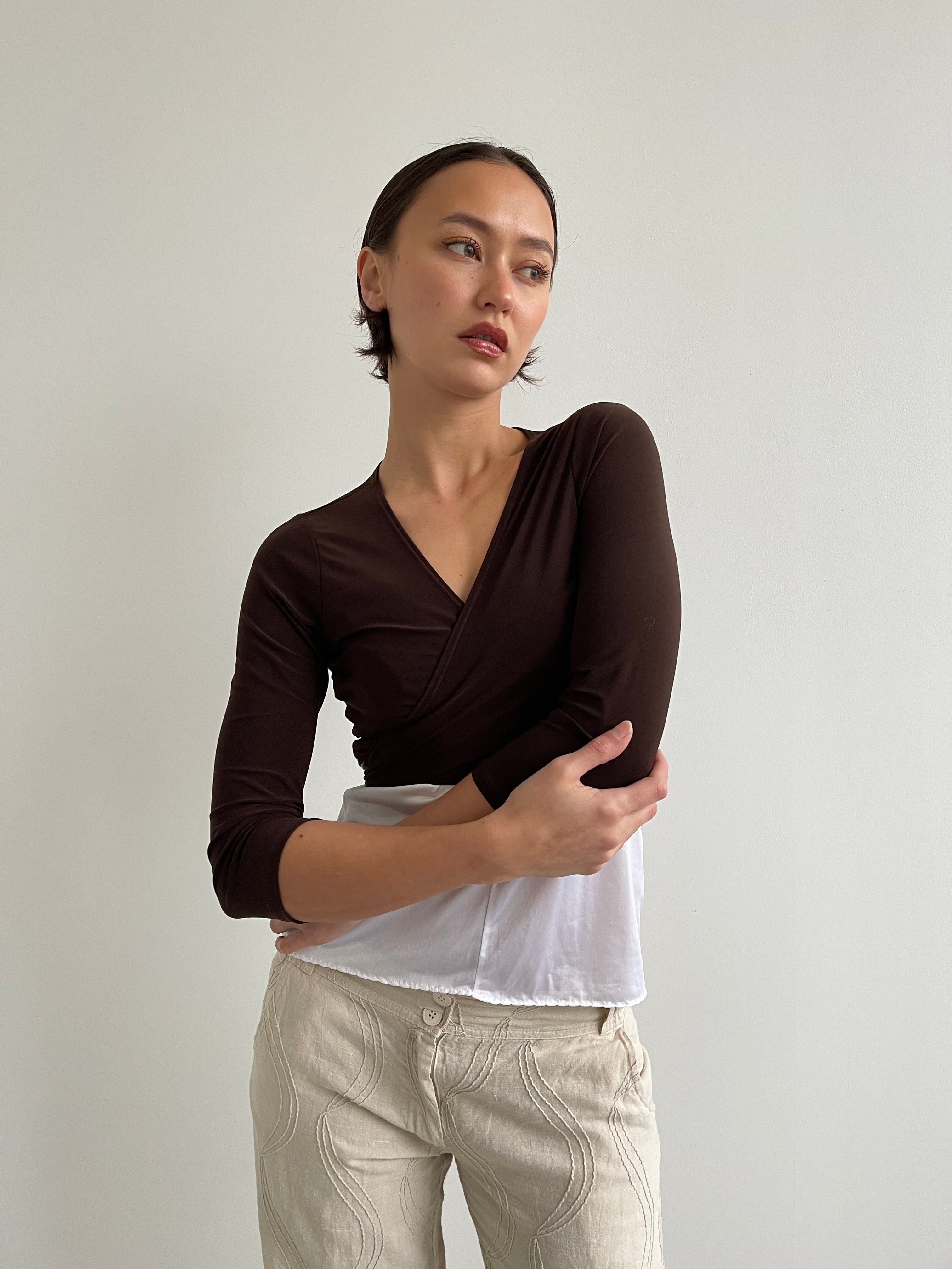 Chocolate brown wrap around top