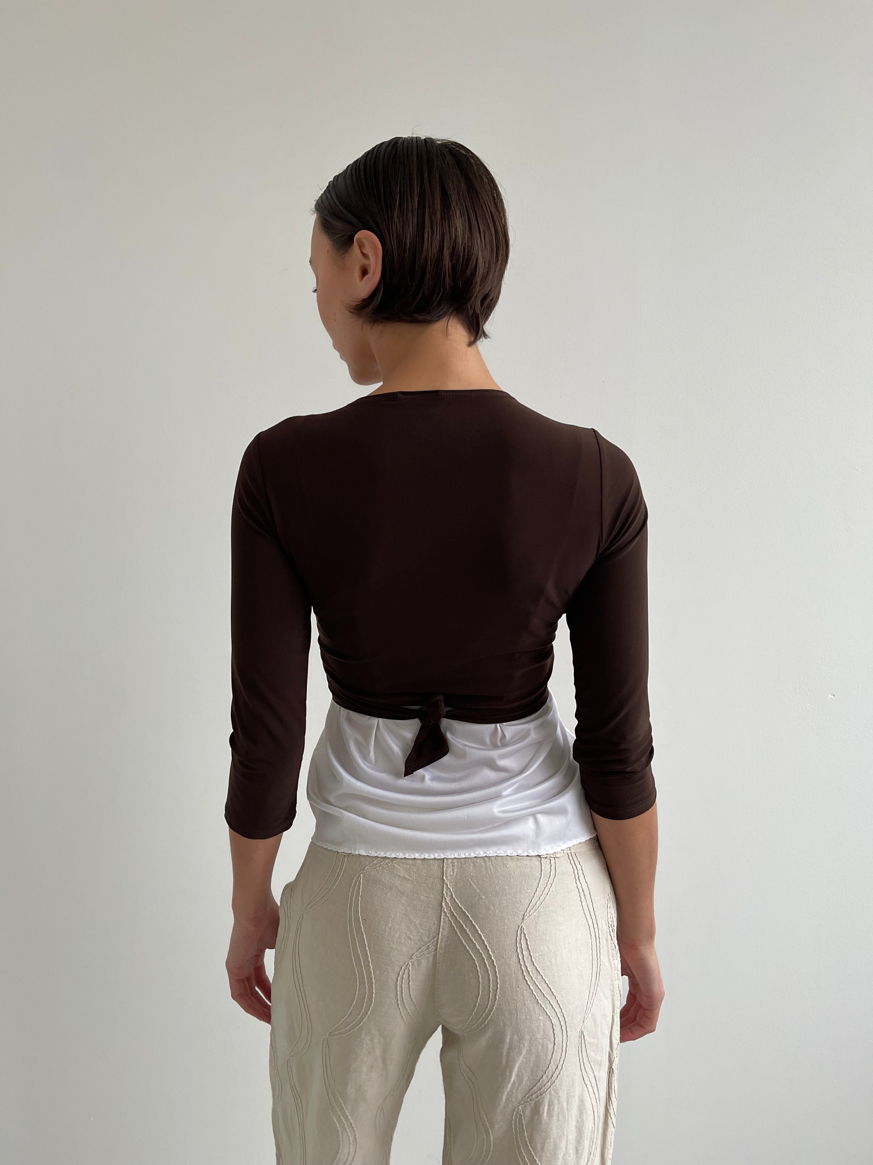 Chocolate brown wrap around top