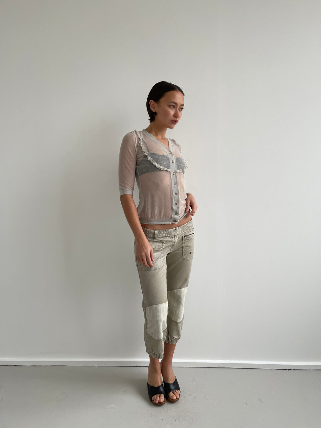 Burberry grey fine knit short sleeved blouse