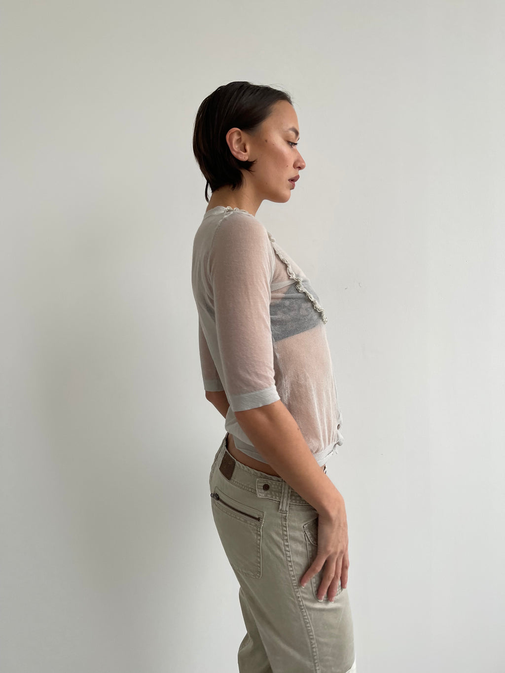 Burberry grey fine knit short sleeved blouse