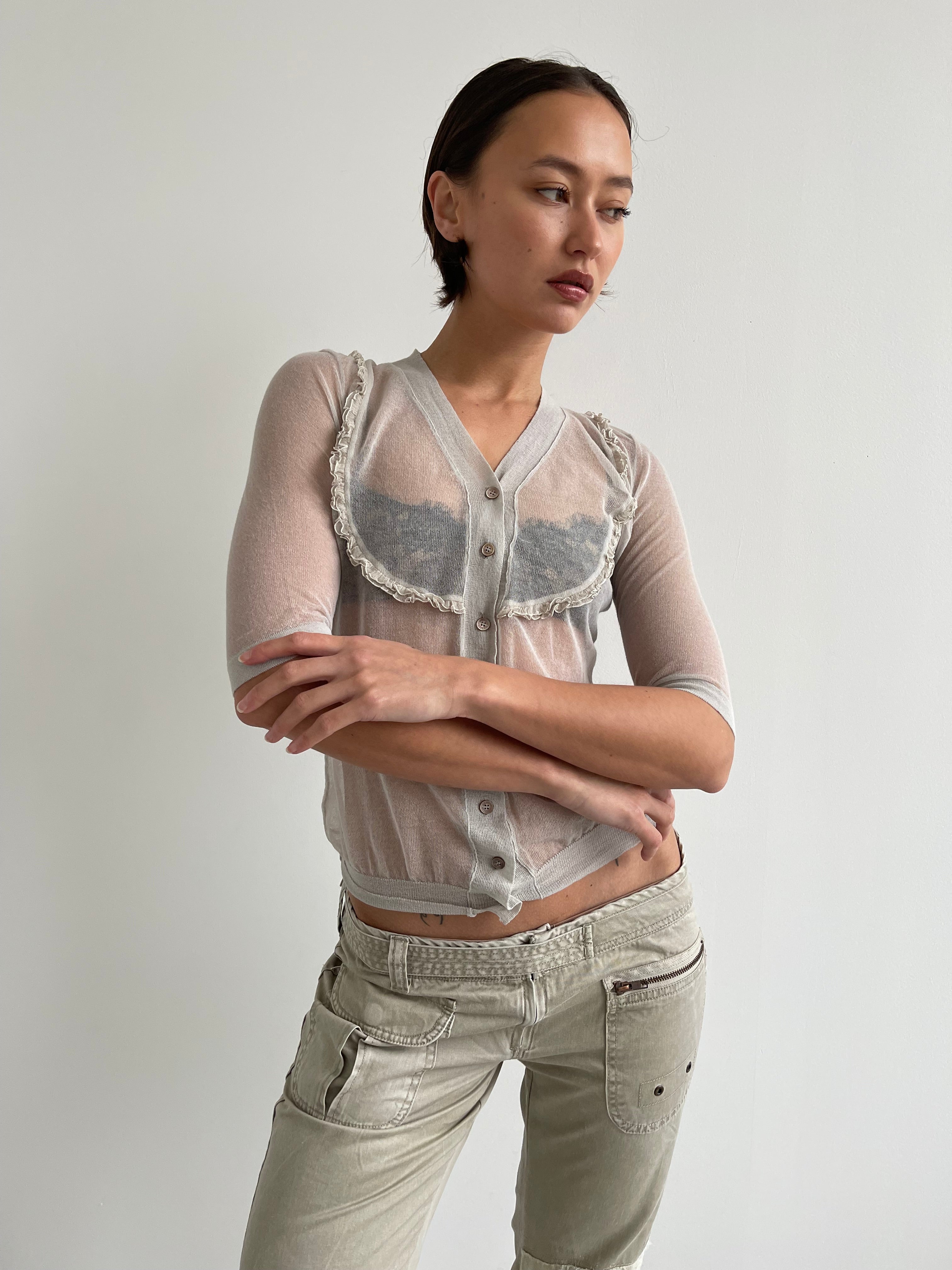 Burberry grey fine knit short sleeved blouse