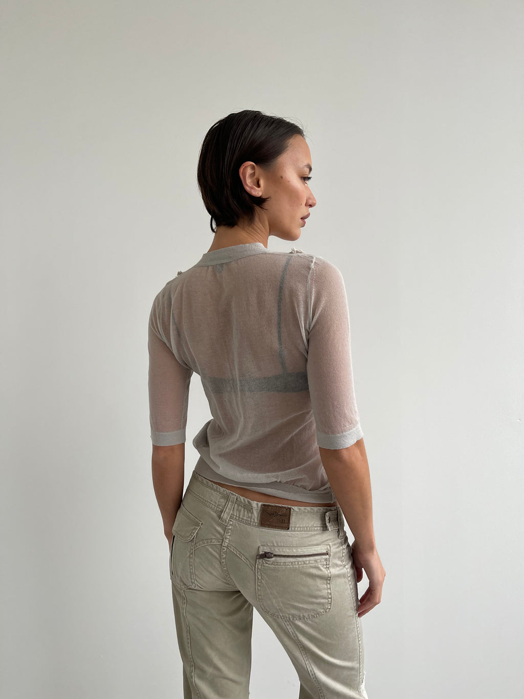 Burberry grey fine knit short sleeved blouse