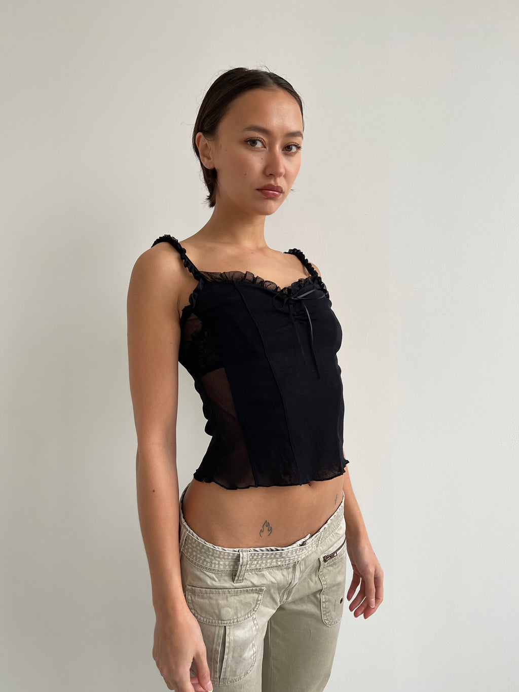 Estisto black mesh cami top
