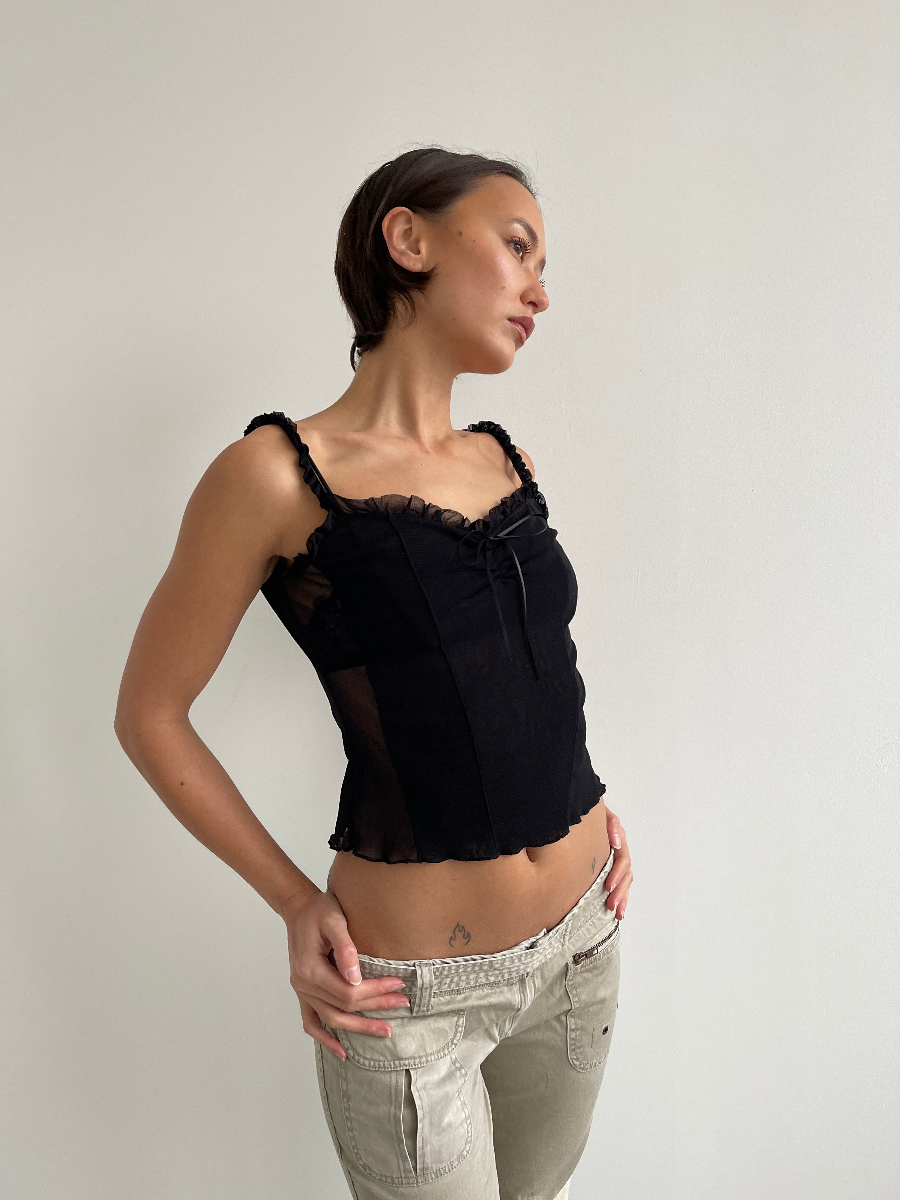 Estisto black mesh cami top