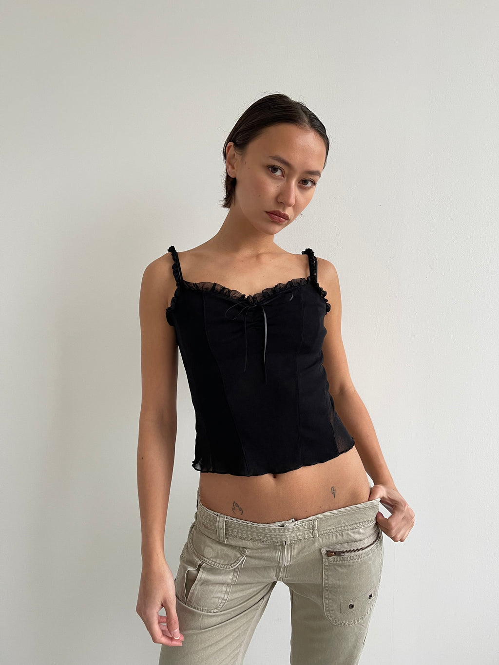 Estisto black mesh cami top