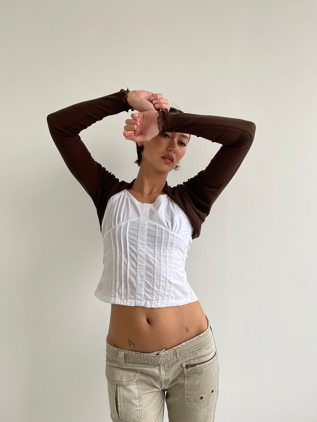 Brown mesh bolero top