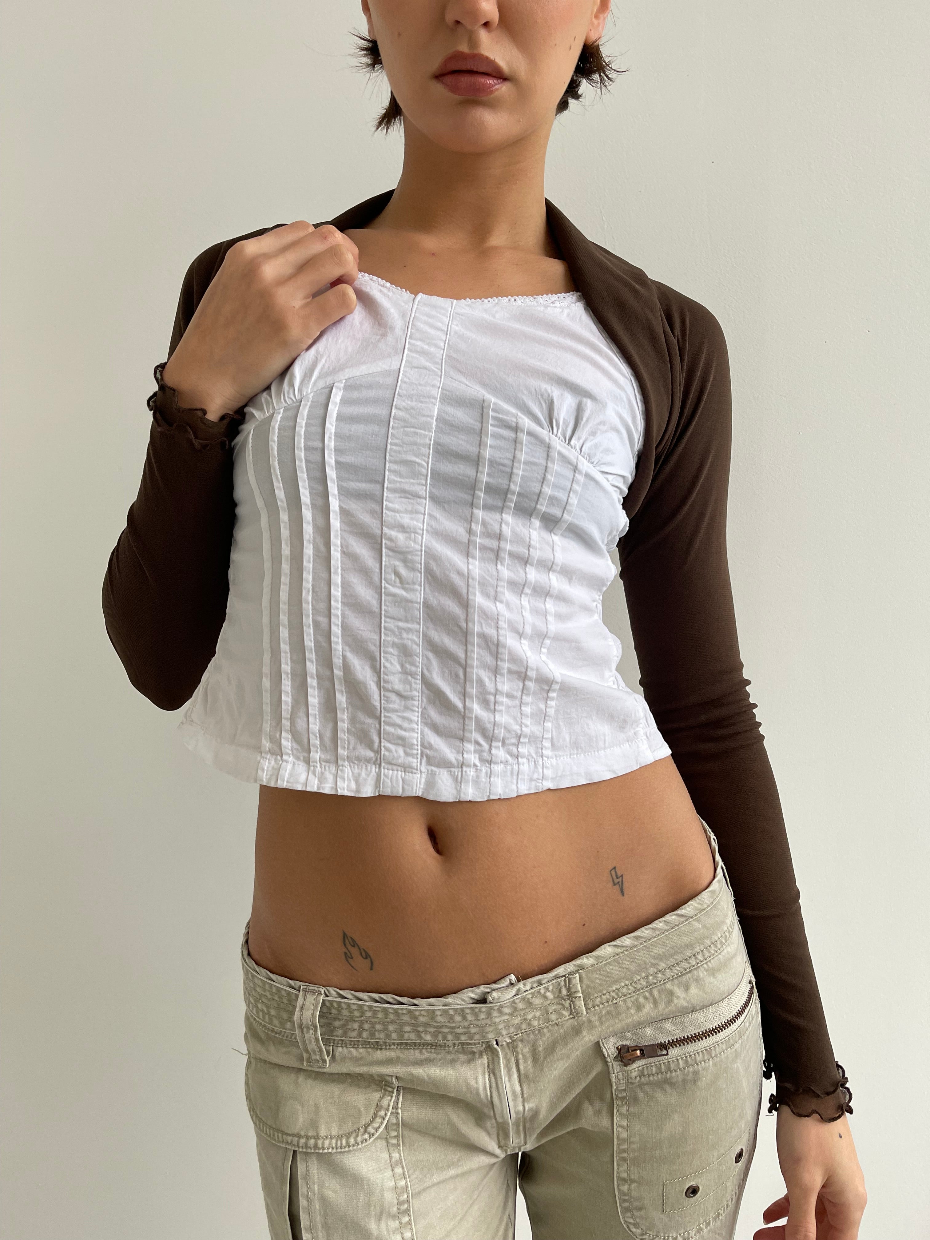 Brown mesh bolero top
