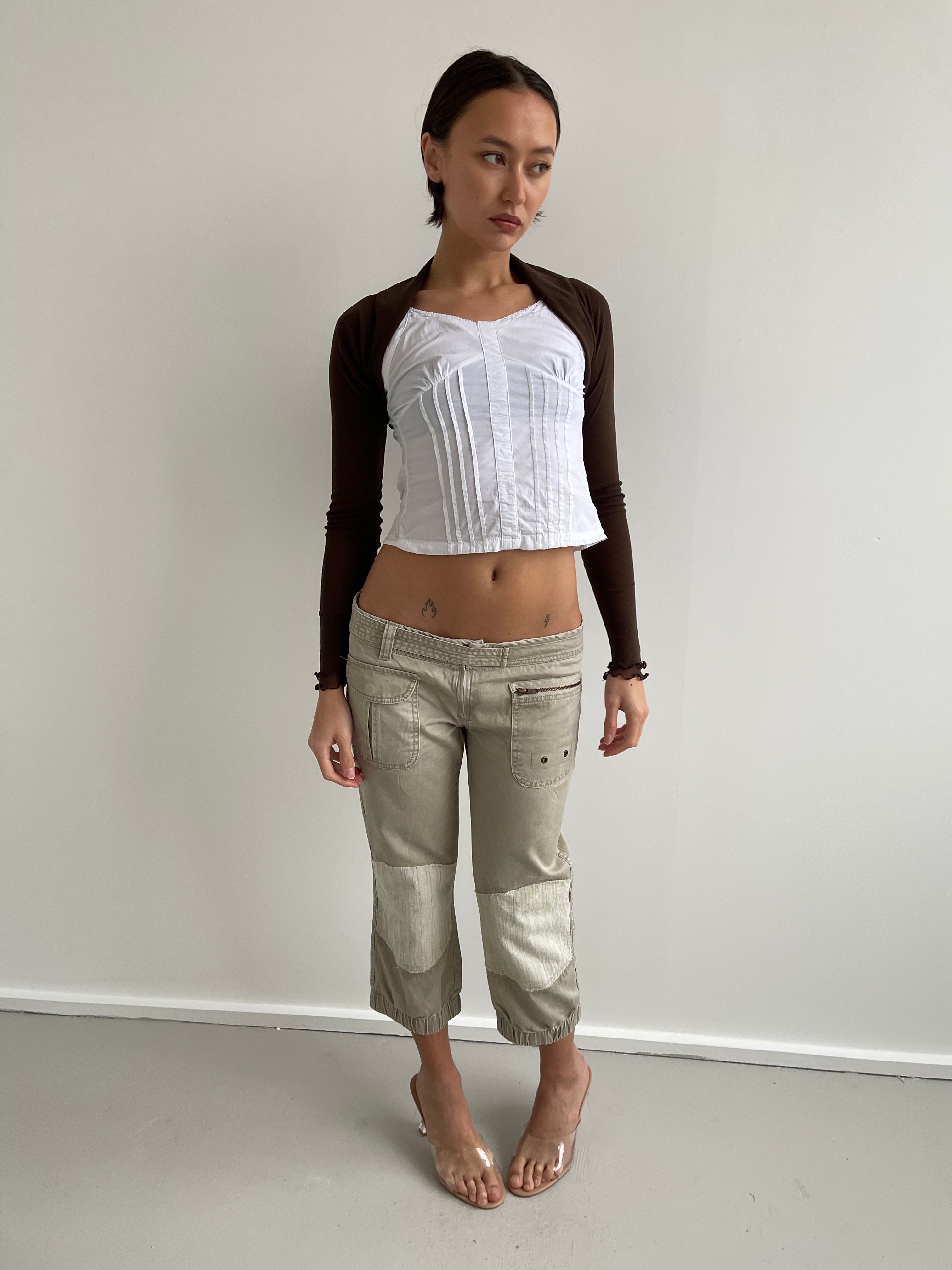 White pleated cotton cami top with lace trims