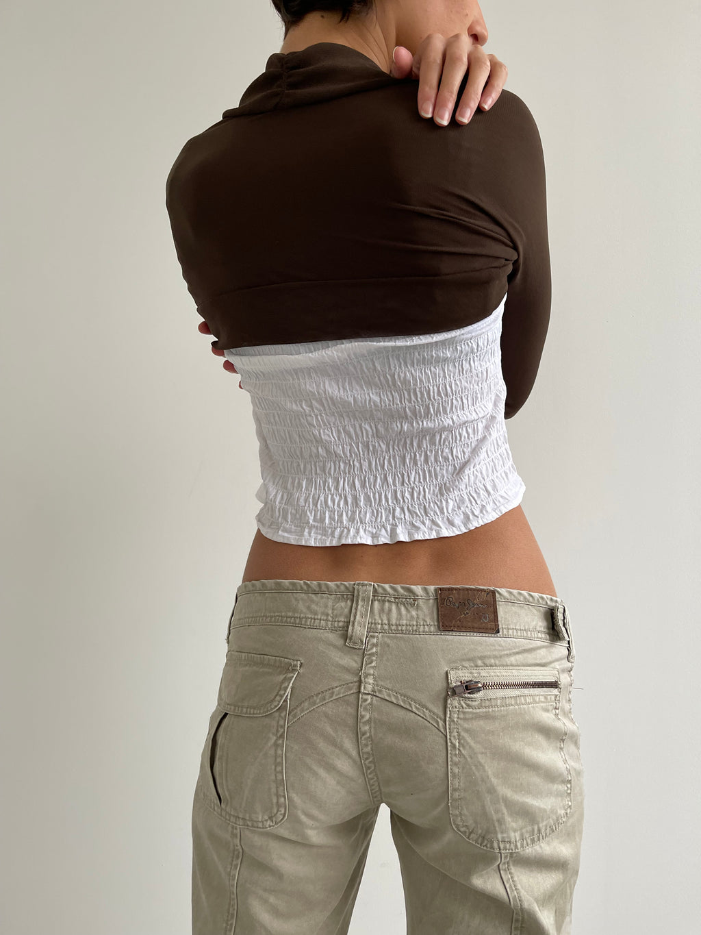 Brown mesh bolero top