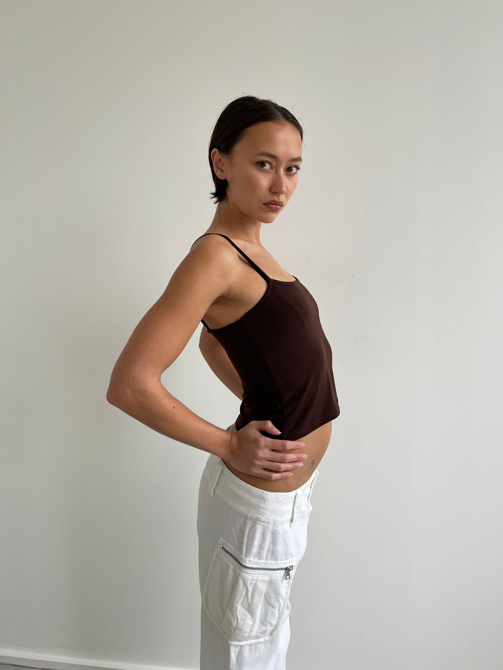 Brown slinky cami top