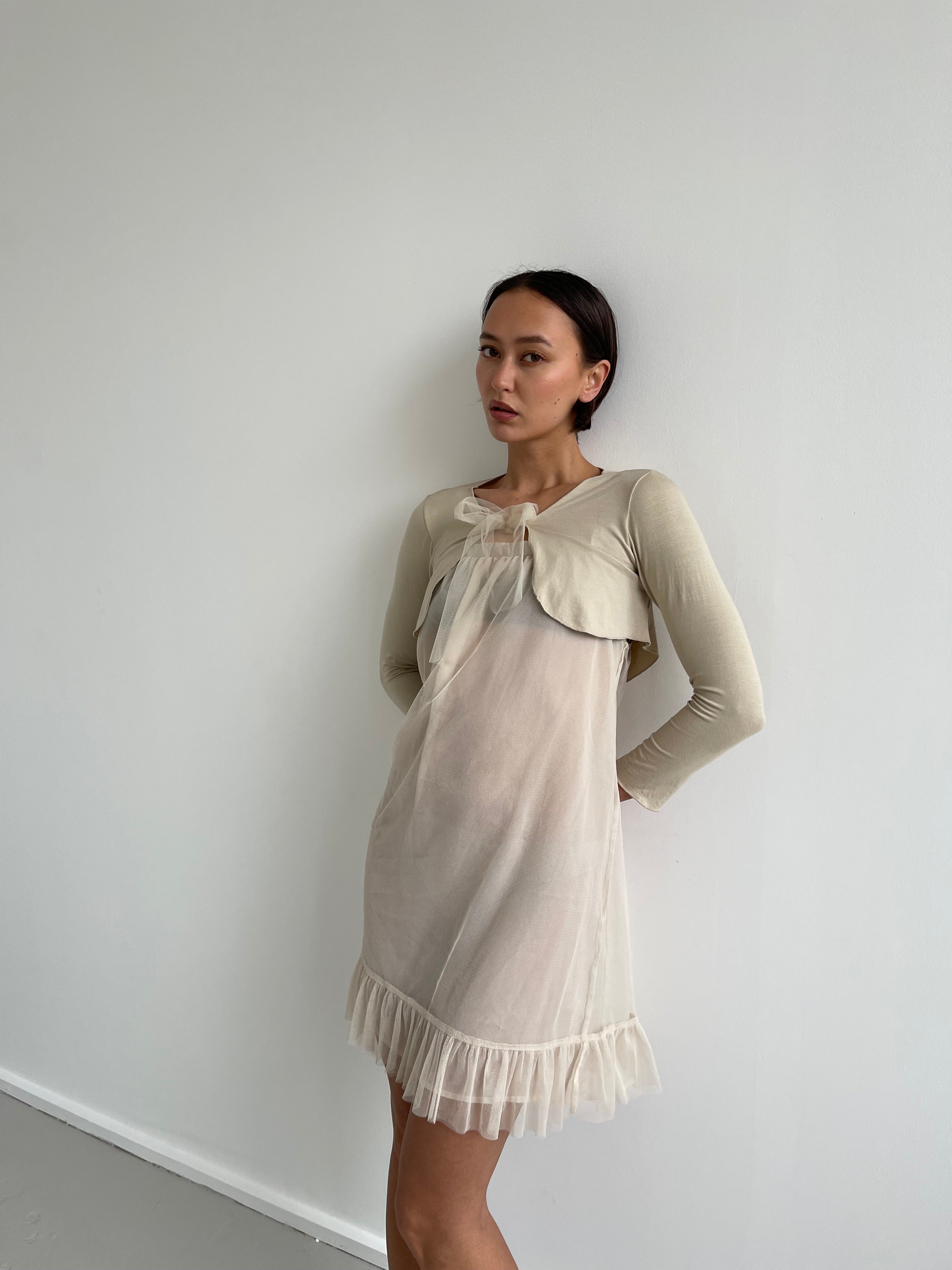 Beige bolero top with mesh tie