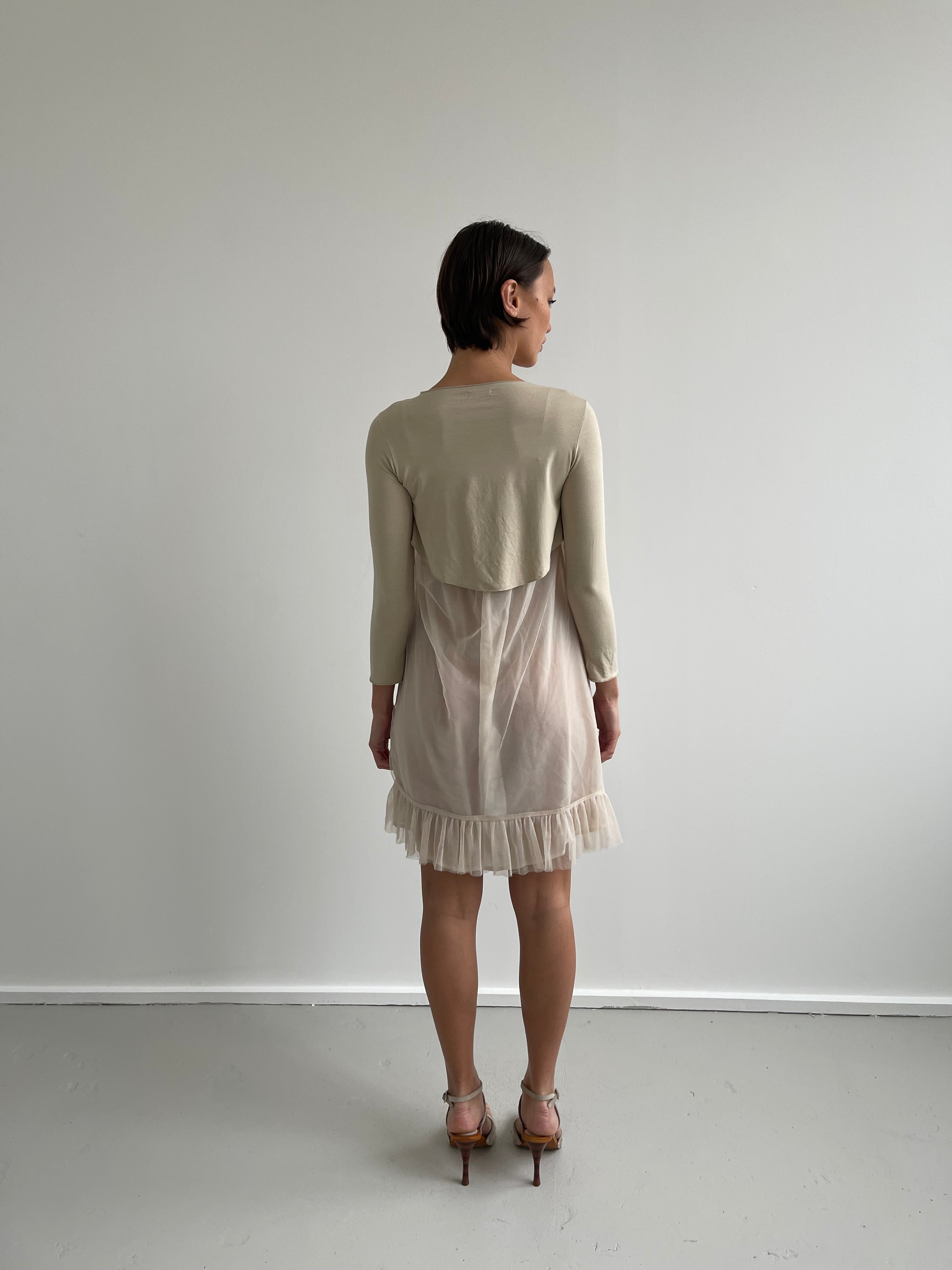 Beige bolero top with mesh tie