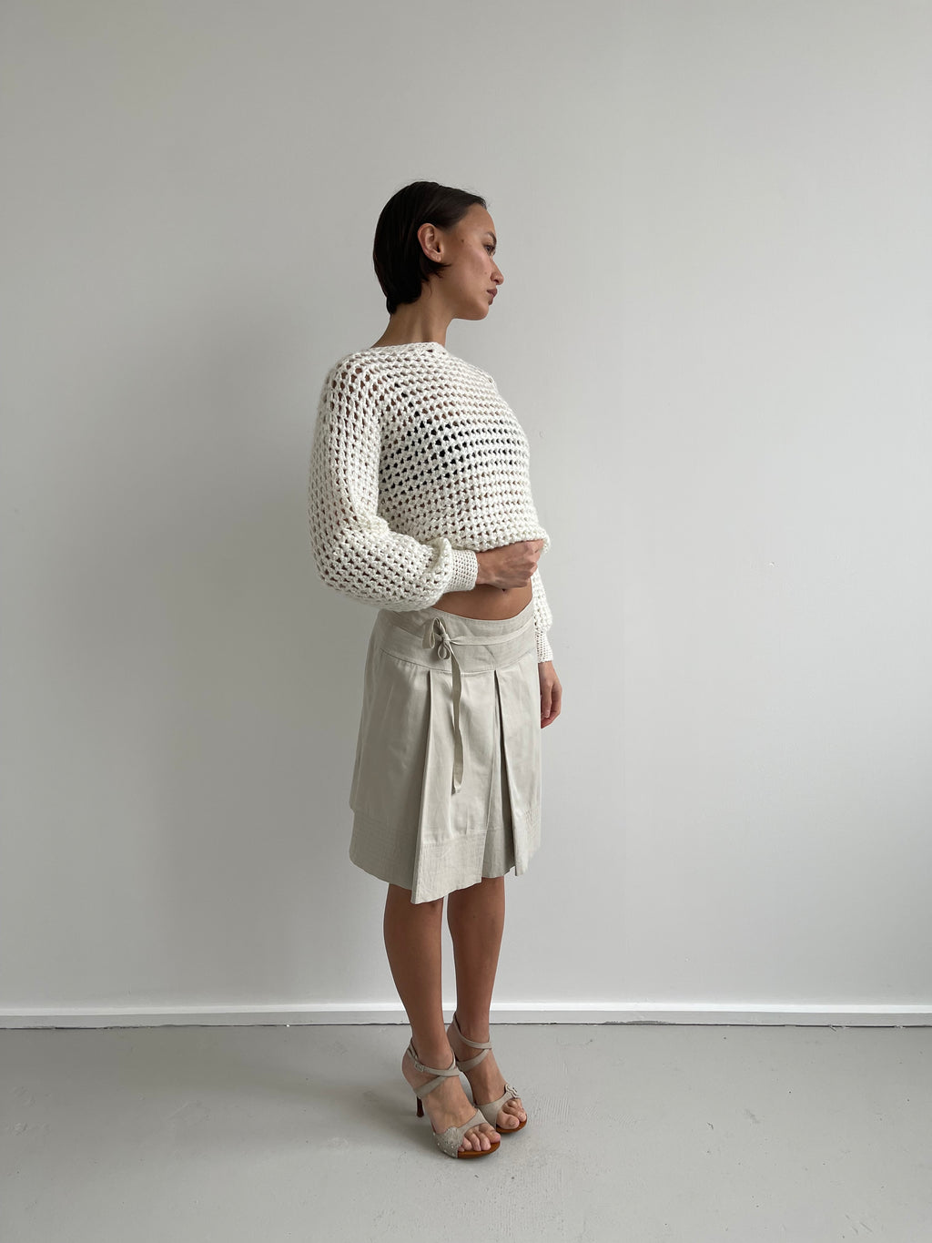 Cream loose knit boat neck jumper