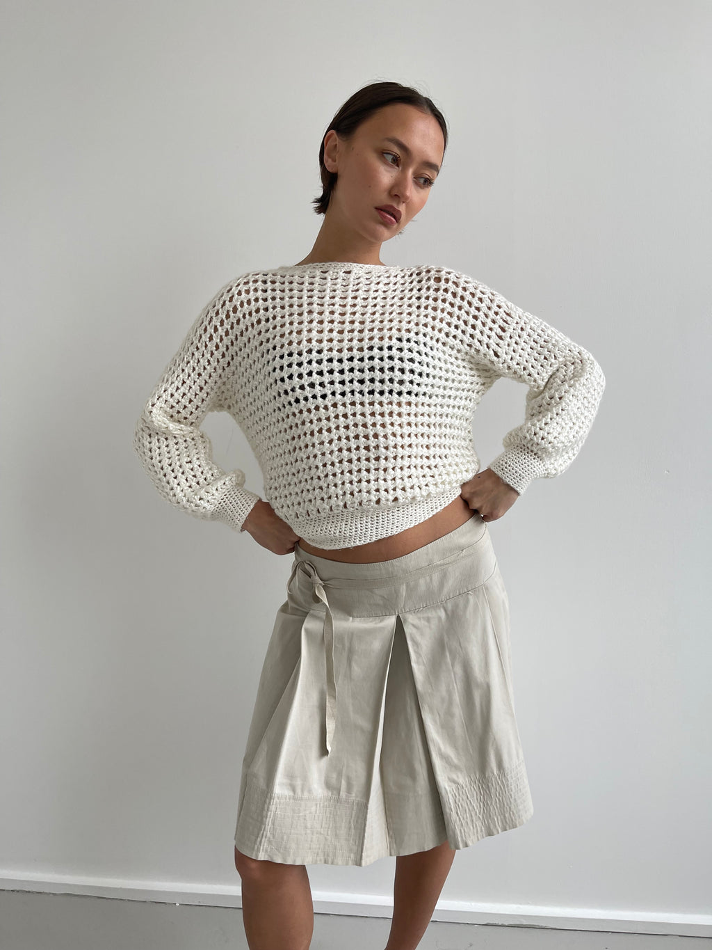 Cream loose knit boat neck jumper