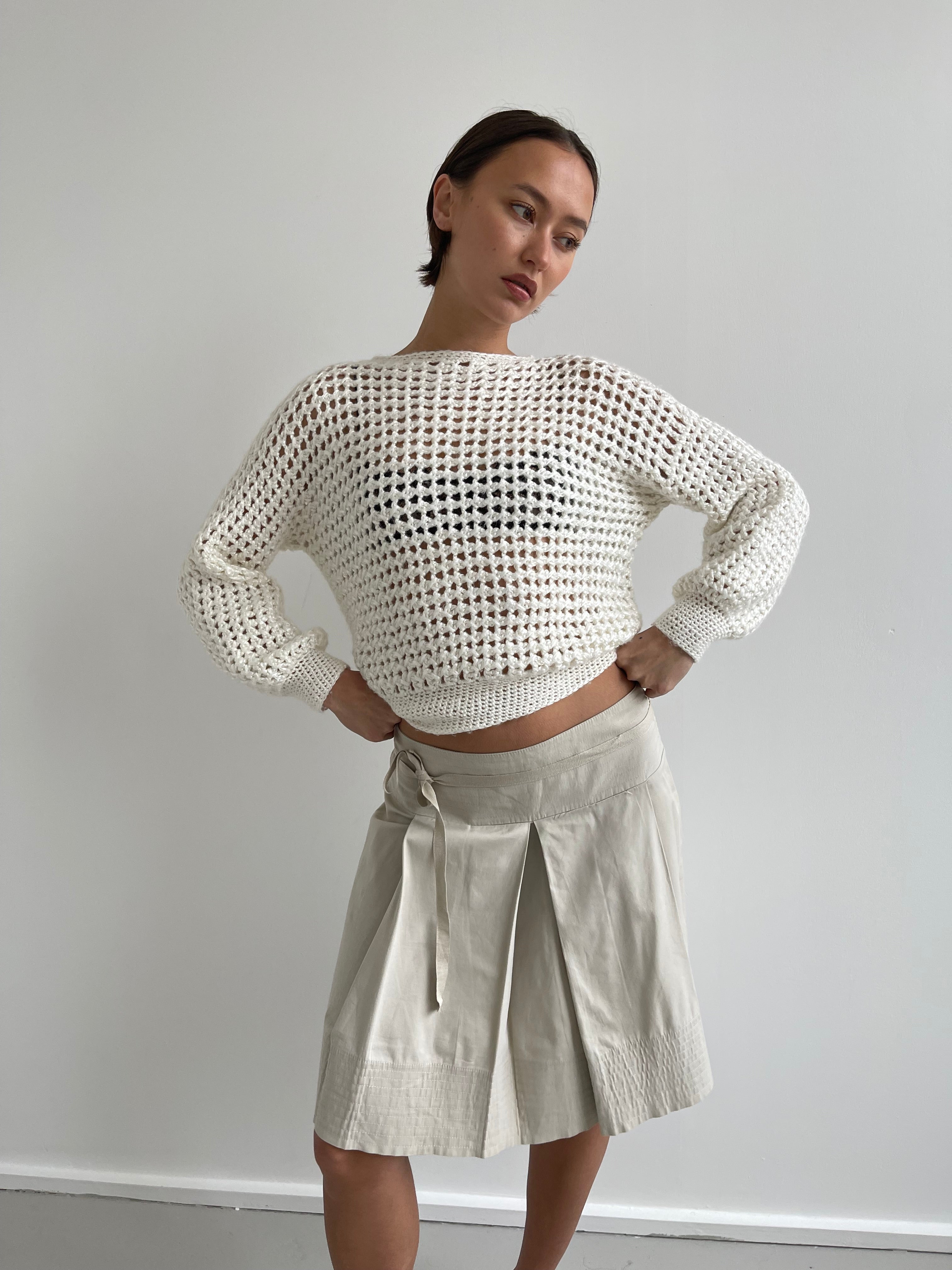 Cream loose knit boat neck jumper